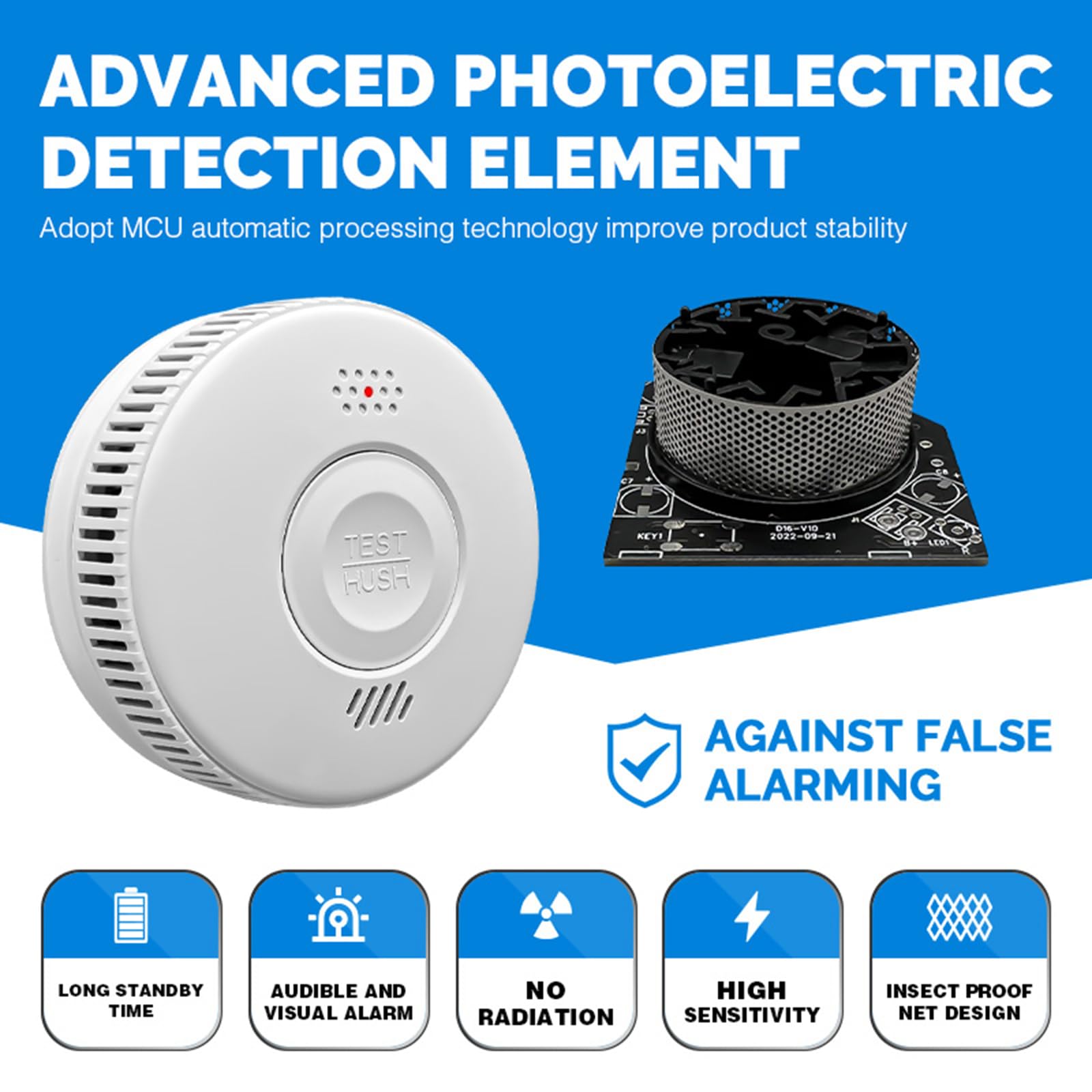 Alarma de Incendio con Detector de Humo,Alarma de Humo con Sensor Fotoeléctrico Avanzado,Monitoreo de Alarma de Incendio con Batería Recargable de 3 Años de Vida Útil,Alarma de 85dB con Indicador.1PCS