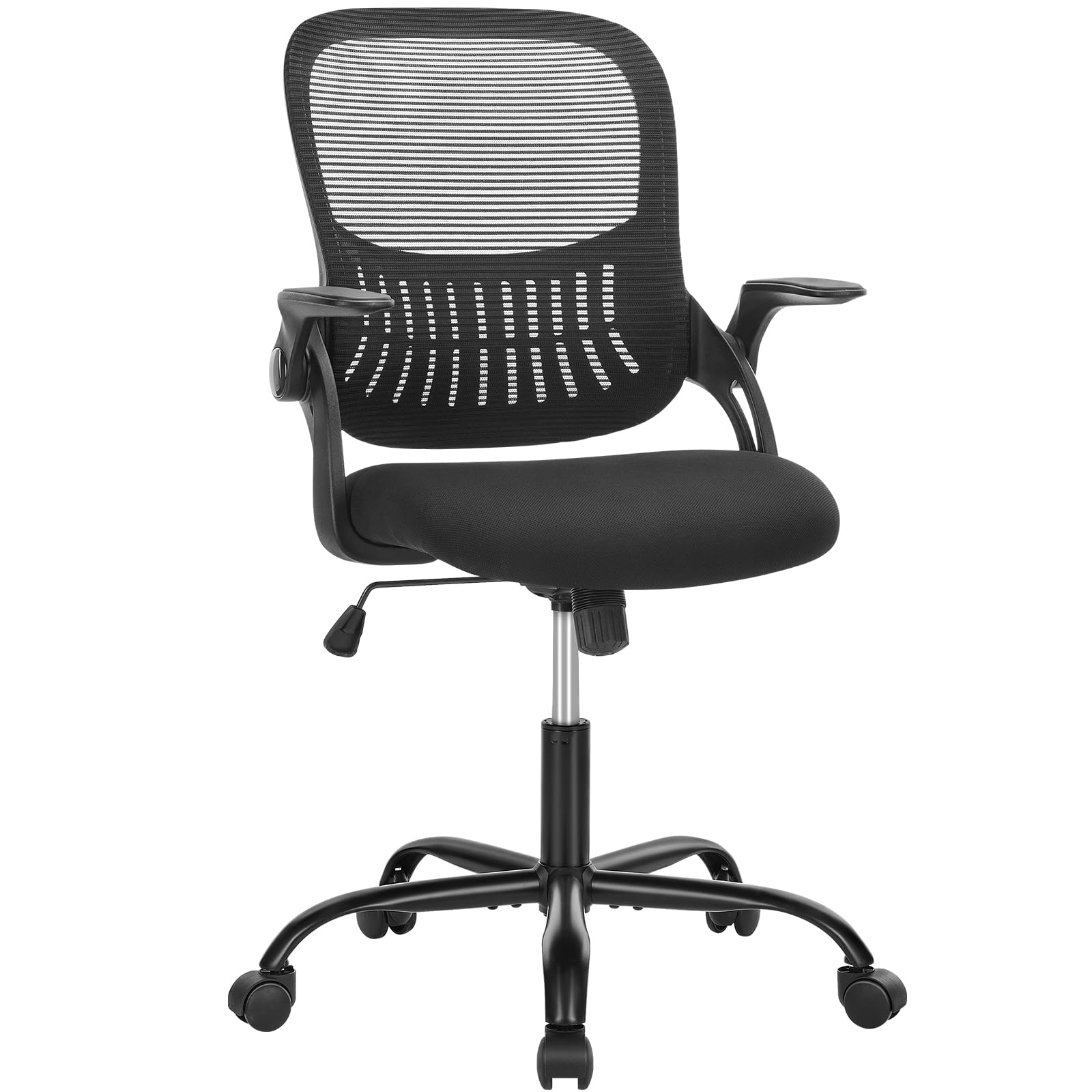 Sweetcrispy Bürostuhl Ergonomisch Escritorio con Soporte Lumbar, Altura Ajustable, reposabrazos, Silla Adecuada para Oficina y Dormitorio, Metal Plástico, Negro, Normal