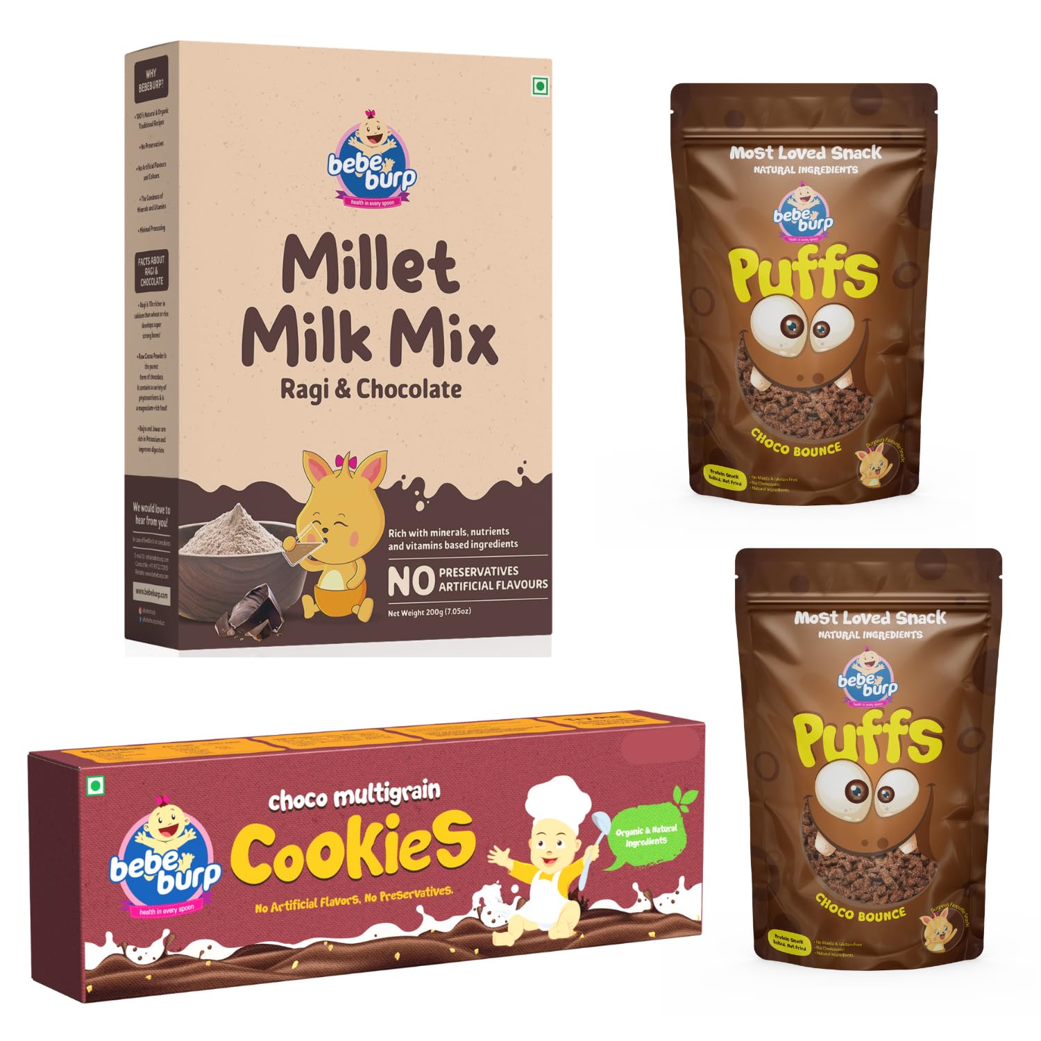 BEBE BURP- Millet Milk Mix | Ragi & Chocolate Drink Mix 200gm with Choco Cookie 150 gm and Choco Puff 35gm(Pack of 2)| No Preservatives No Artificial Flavours… (B0C7MSQWKP) Amazon Price History, Amazon Price Tracker