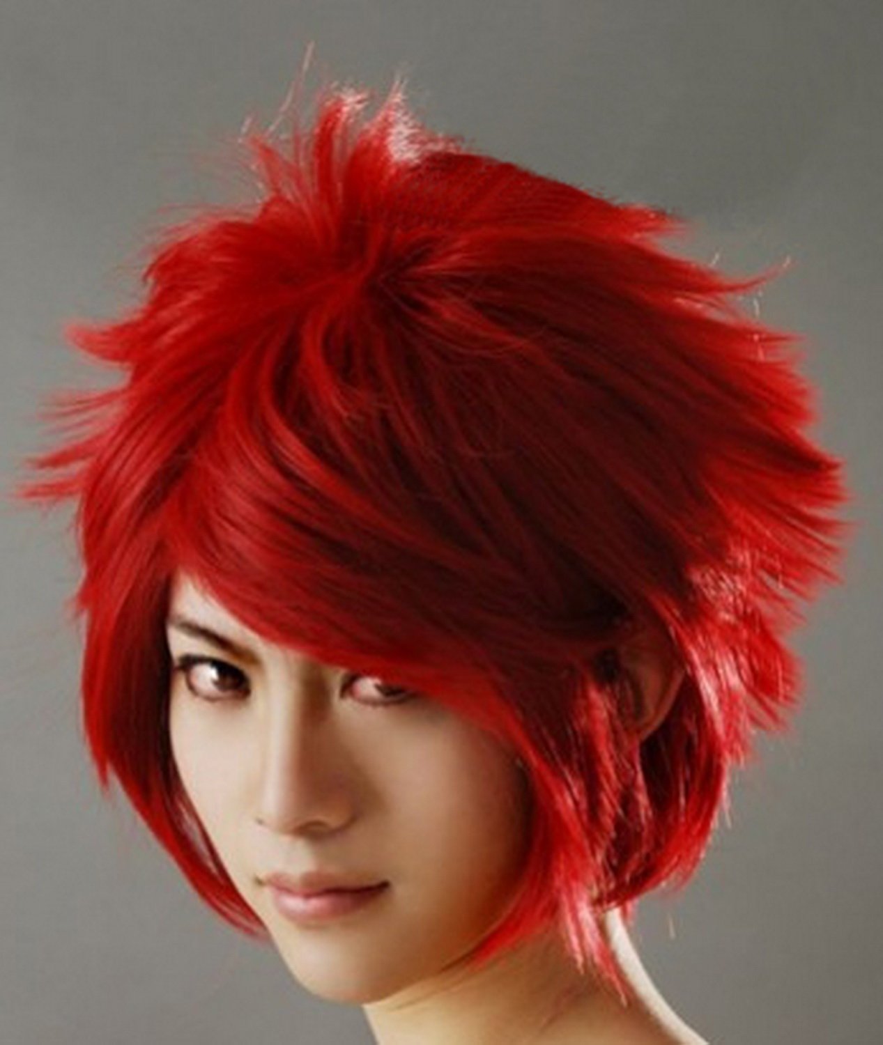 RightOn Unisex Short Layered Cosplay Party Wig with Wig Cap (Dark Red)