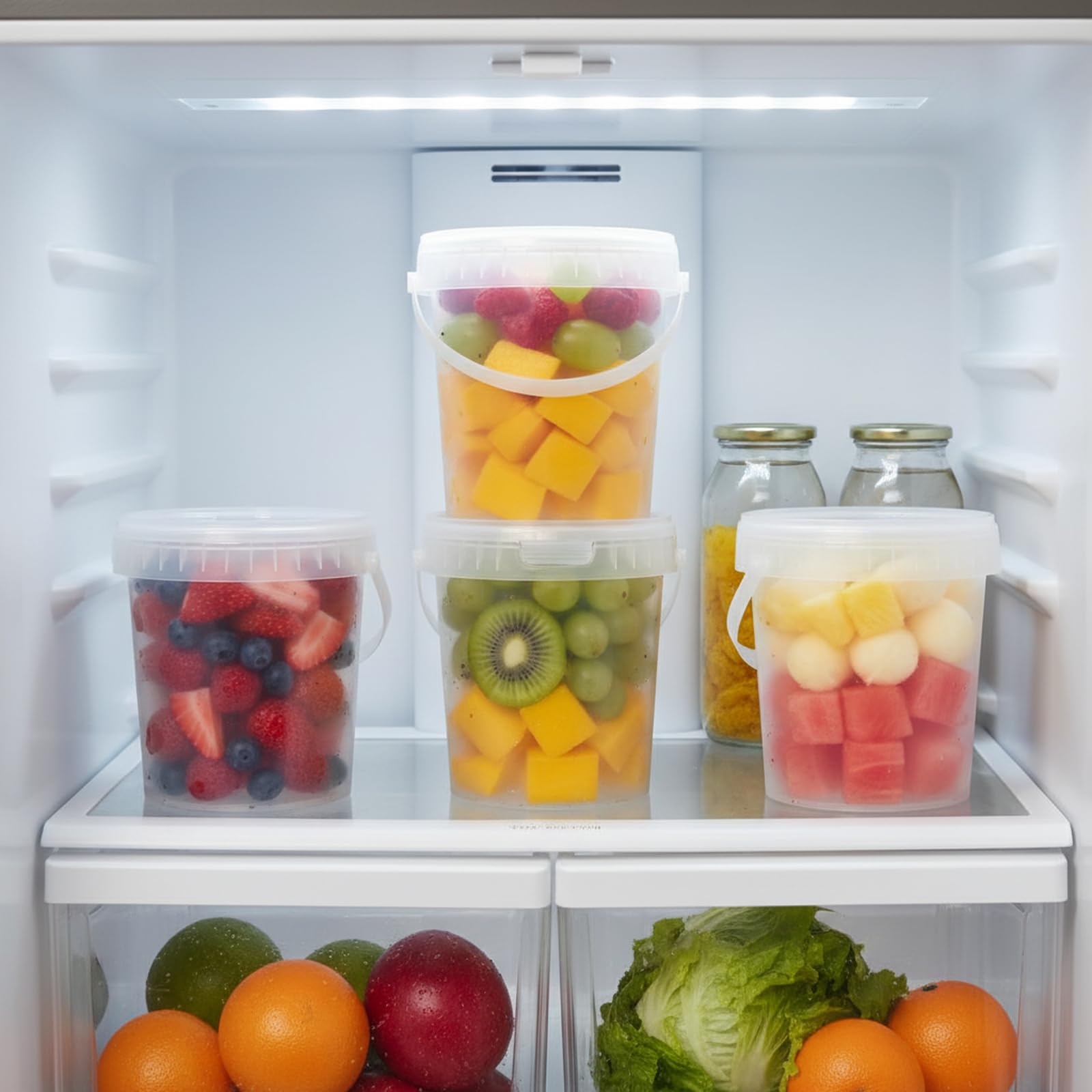 Ponpng - Paquete de 20 recipientes redondos de plástico para almacenamiento de alimentos, cubos de helado de plástico de 27 onzas con tapa, transparente