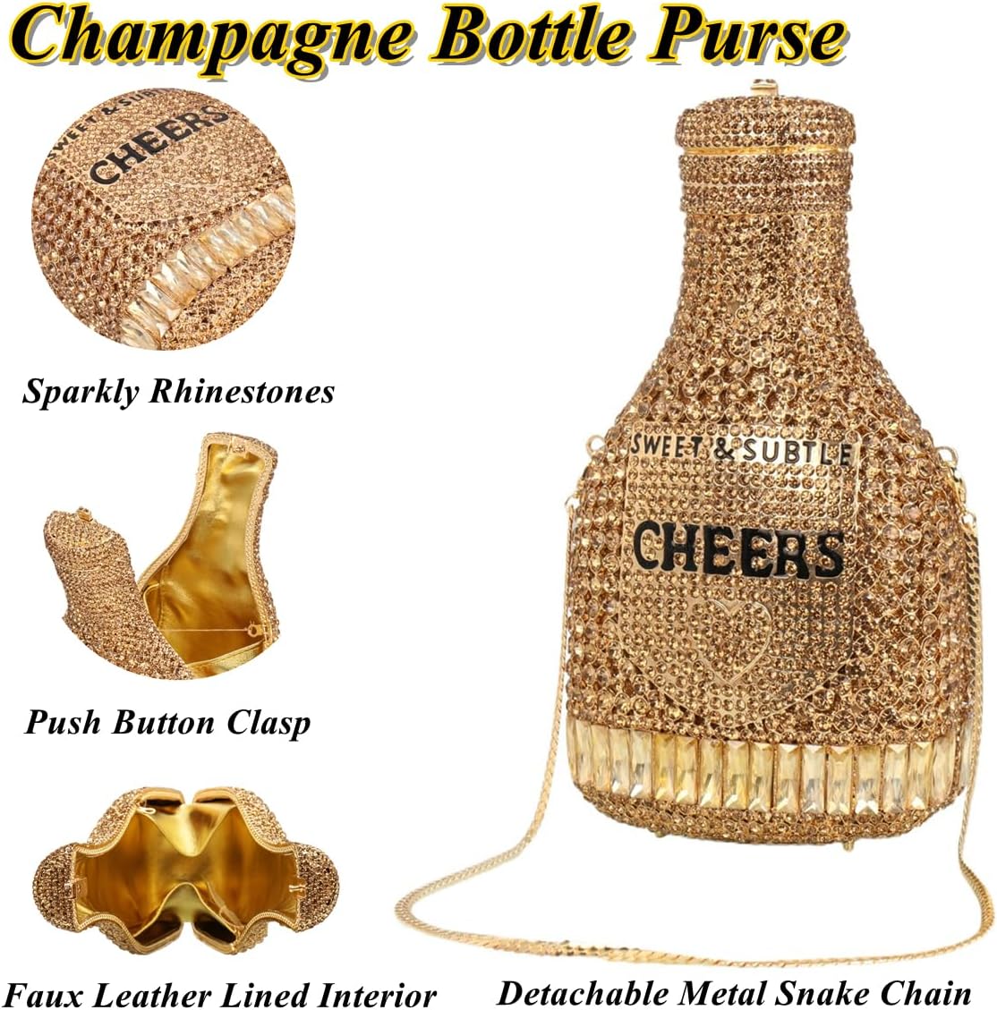 Women Champagne Bottle Rhinestone Clutch Unique Evening Bag Crystal Dinner Handbag Bride Purse for Party Cocktail - Image 3