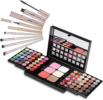 Full Makeup Gift Sets For Women - 78 Colors Makeup Palette Include Eyeshadow,Lipstick,Blush,Contour,Concealer, Mascara, Eyebrow Powder, Eyeliner Pencil, Mirror + 4Pcs Metallic Makeup Brushes