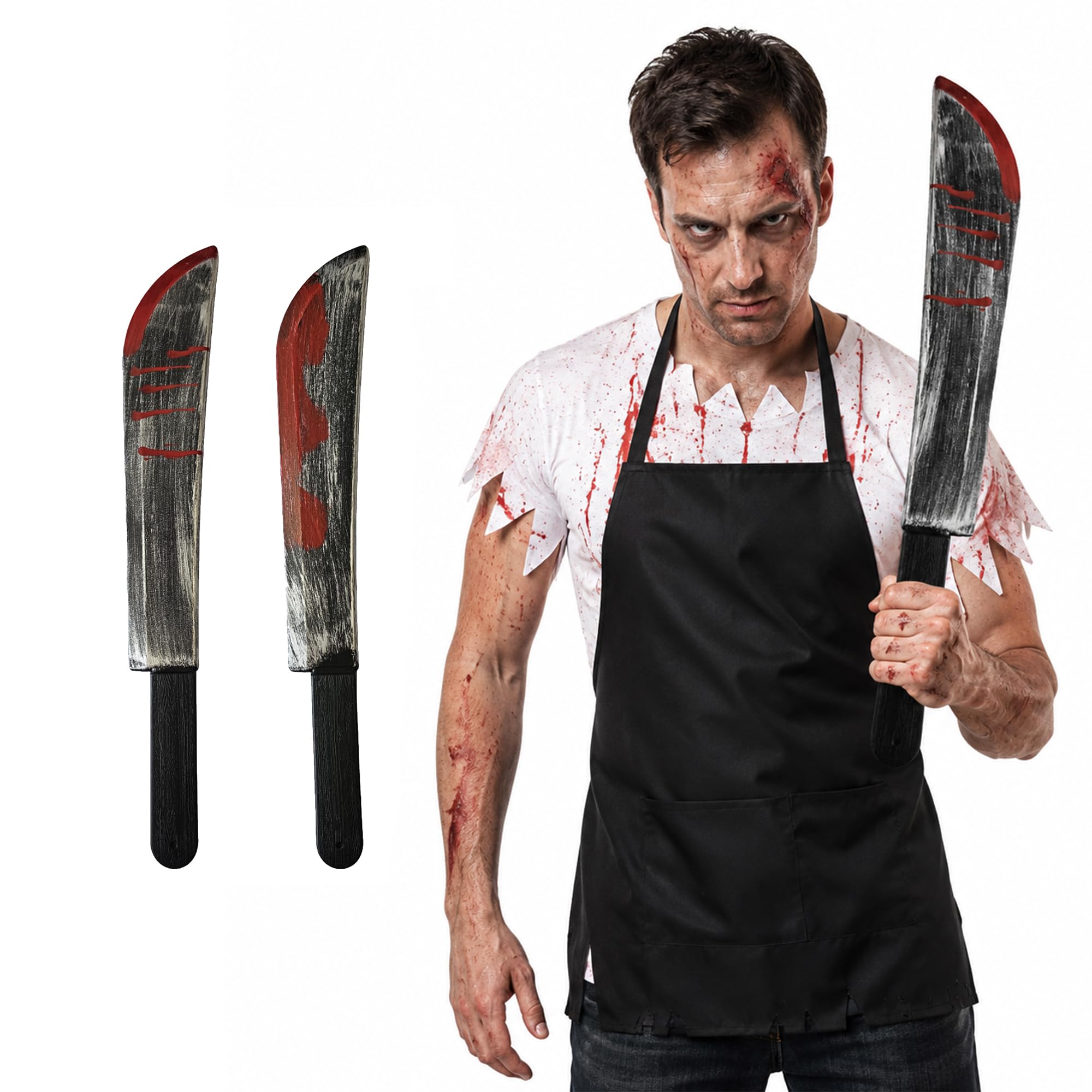 The Fancy Dress Halloween Bloody Knife Cleaver Prop with Fake Blood Detail, DIY Scary Decor Zombie Weapon Horror Party Cosplay Props Costume Accessories, (50CM Weapon Machete Blooded)