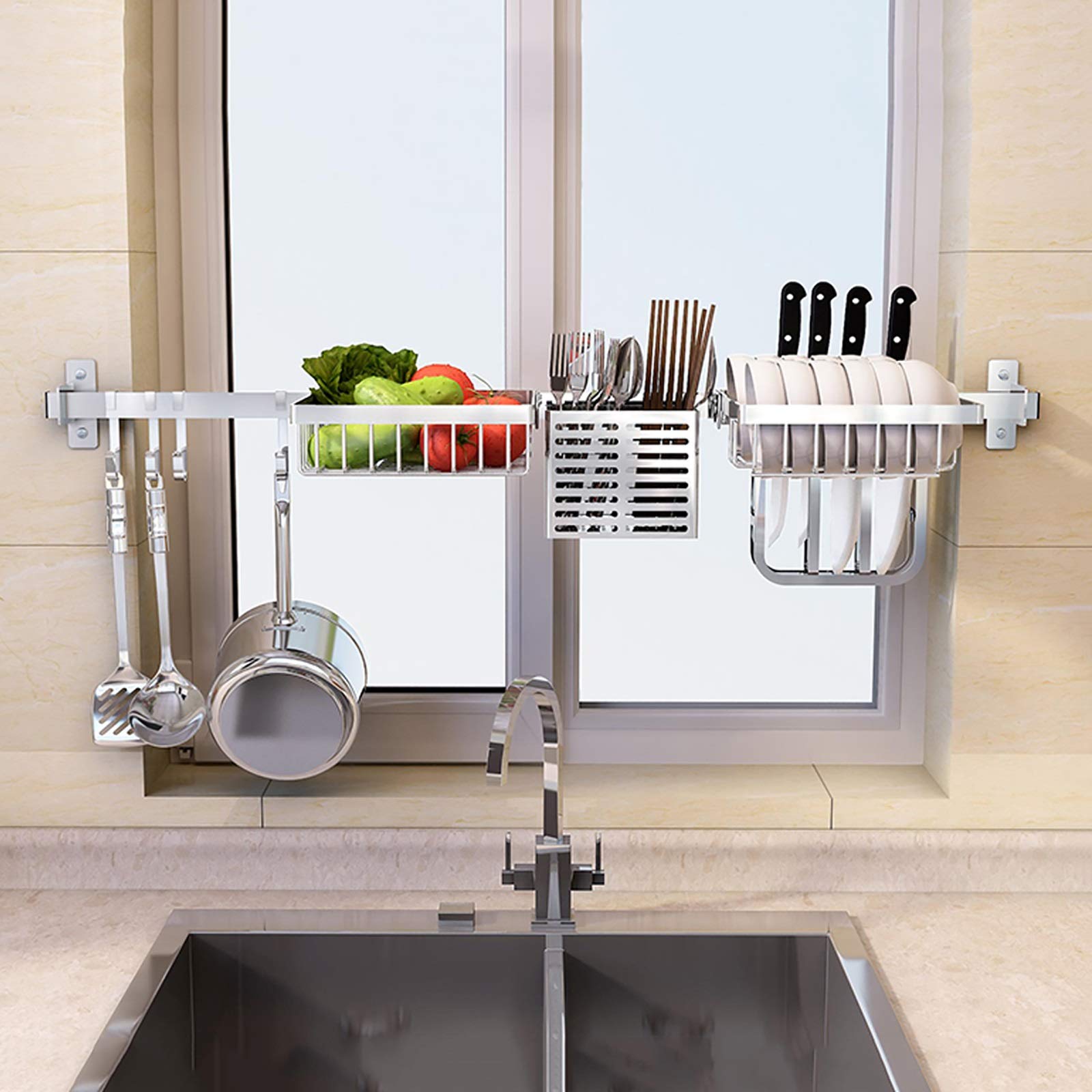 Escurridor De Platos De Acero Inoxidable 304 para Montar En La Pared, De Metal, para Cocina, Estantes De Almacenamiento para Encimera con Soporte para Cuencos,