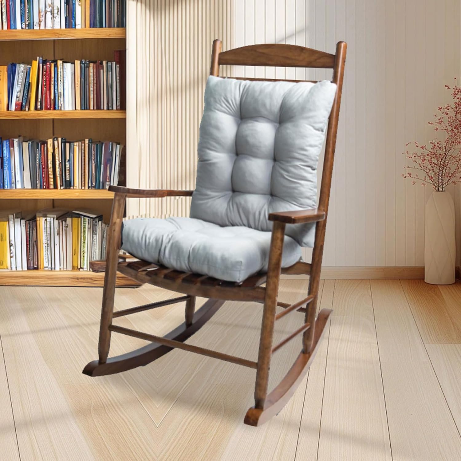 Rocking Chair Cushion Indoor High Back, Overstuffed Seat Back Cushion Pad Tufted Pillow for Outdoor Indoor, Patio Chair Cushions for Indoor/Outdoor Rocker, Wine Red