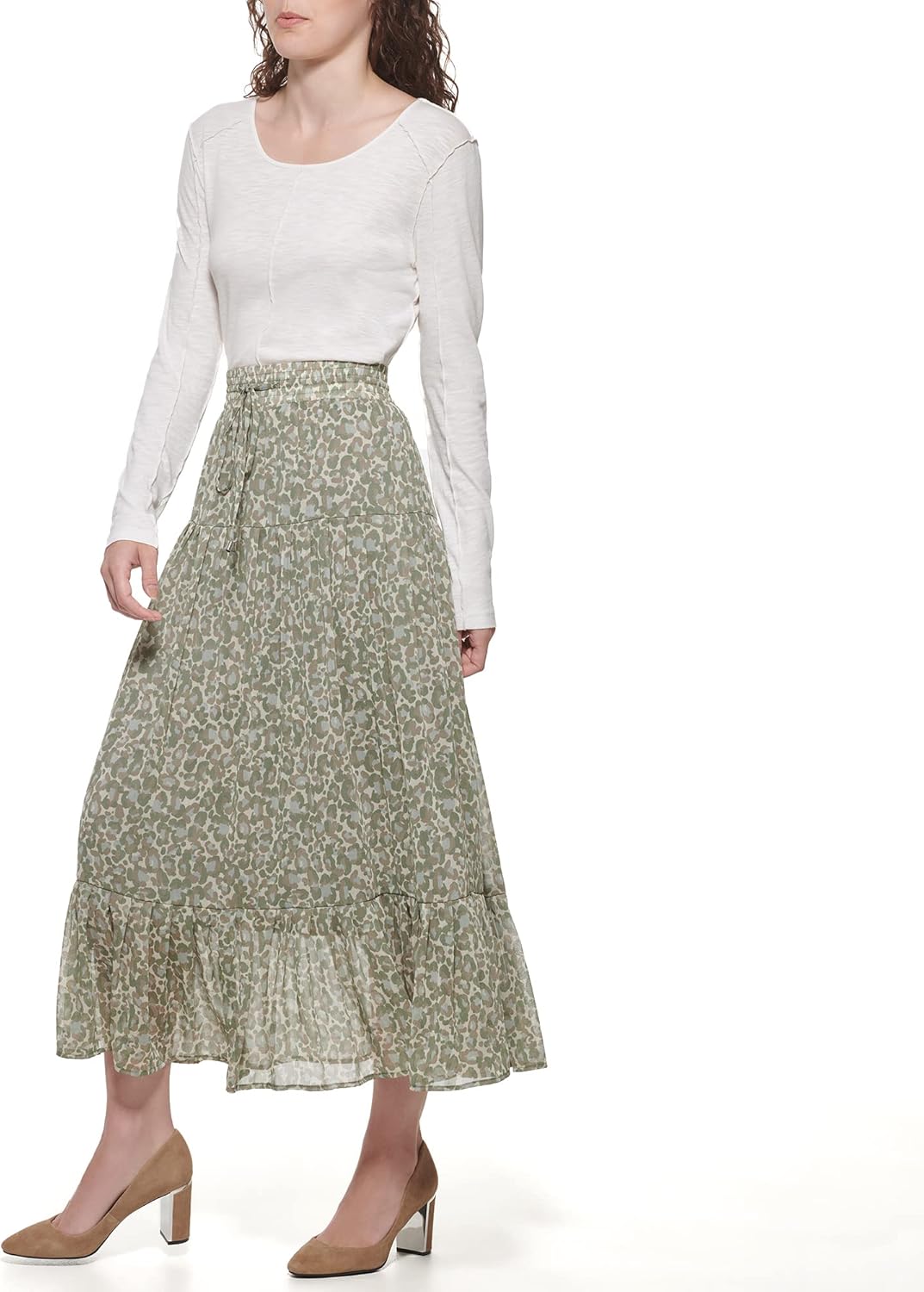 DKNY Womens Chiffon Ruffle Printed Sportswear Skirt - Image 2