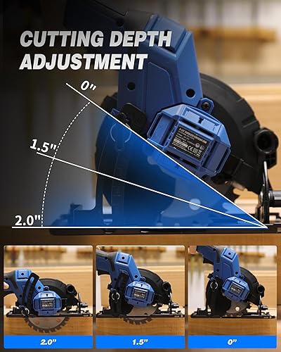 Miniatura 3 de LUXTER Sierra circular sin escobillas de 20 V, 5.5 pulgadas, eléctrica, inalámbrica, de mano, sierra circular de mano, ángulo y profundidad
