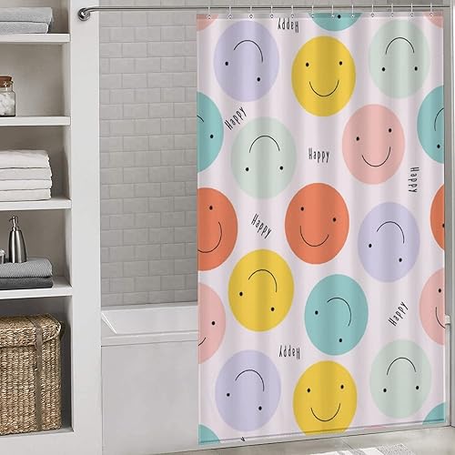 Miniatura 3 de TICKPOT Cortina de ducha Happy Smile Face (55 x 72 pulgadas), juego de cortina de ducha impresa de tela de poliéster para baño con ganchos