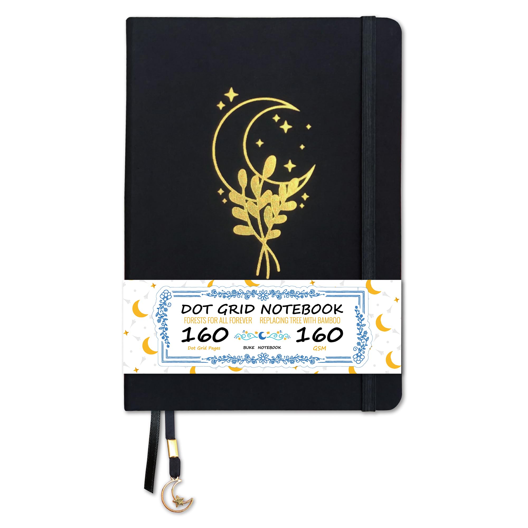 BUKE Dotted Notebook - Cotton Fabric Hardcover - 160gsm Thick Bamboo Paper - A5 Size Dotted Journal - 5x5mm DOT GRID Layout 160 Pages With Gift Box (BKC-1A)