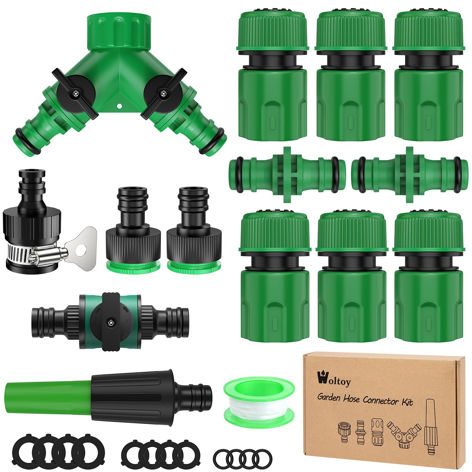 15 Pack Garden Hose Connector Kit, Quick Connector for Hose Pipe&tap(Nozzle,Hose Repair Connector