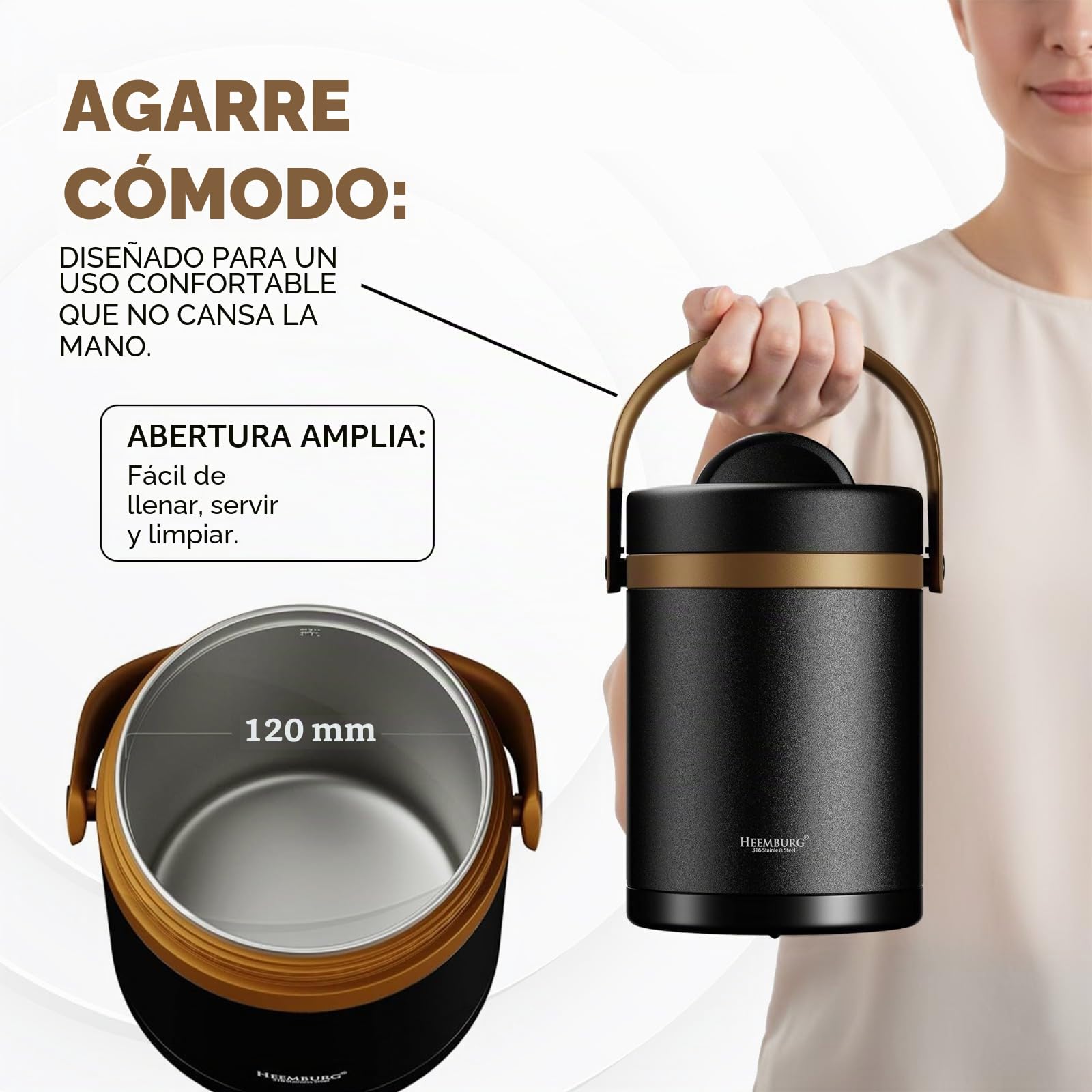 Heemburg Recipiente térmico para alimentos, tarro aislado, lonchera térmica de acero inoxidable para comidas, sopas, frutas, para oficina y uso al aire libre (negro, 2 L)