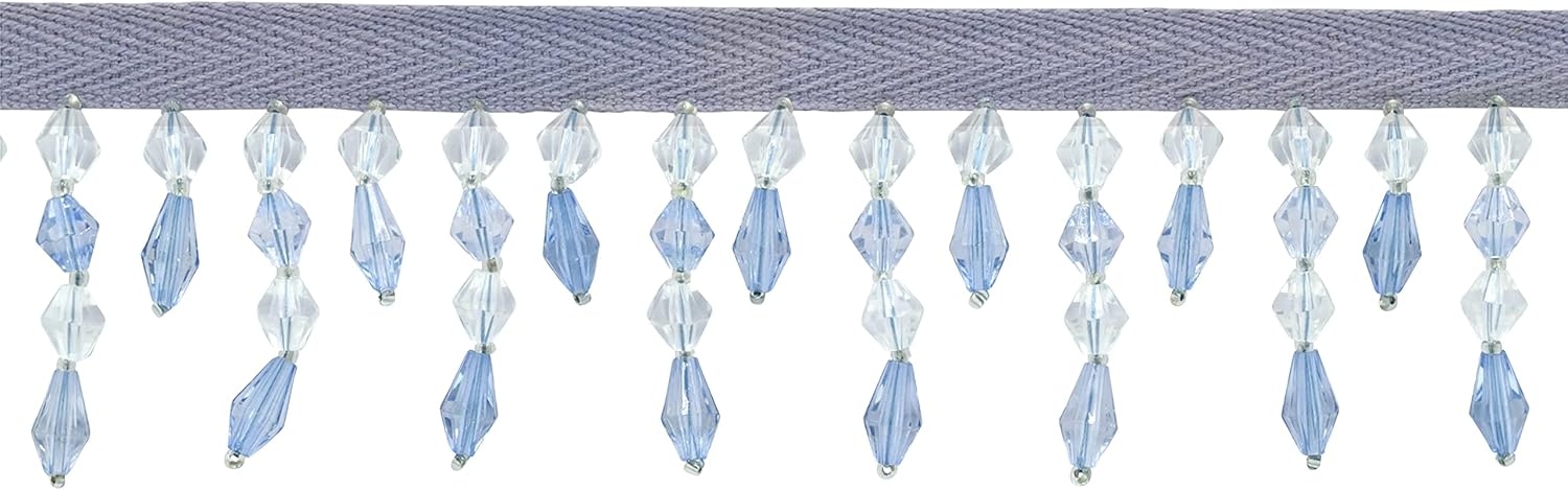 DÉCOPRO 1 3/4" Handcrafted Diamond Beaded Fringe Trim (B40692-AC) / Arctic Blue Multicolor #M44008 (Light Blue Light Blue) / 3 Yards (2.5m/19 ft)