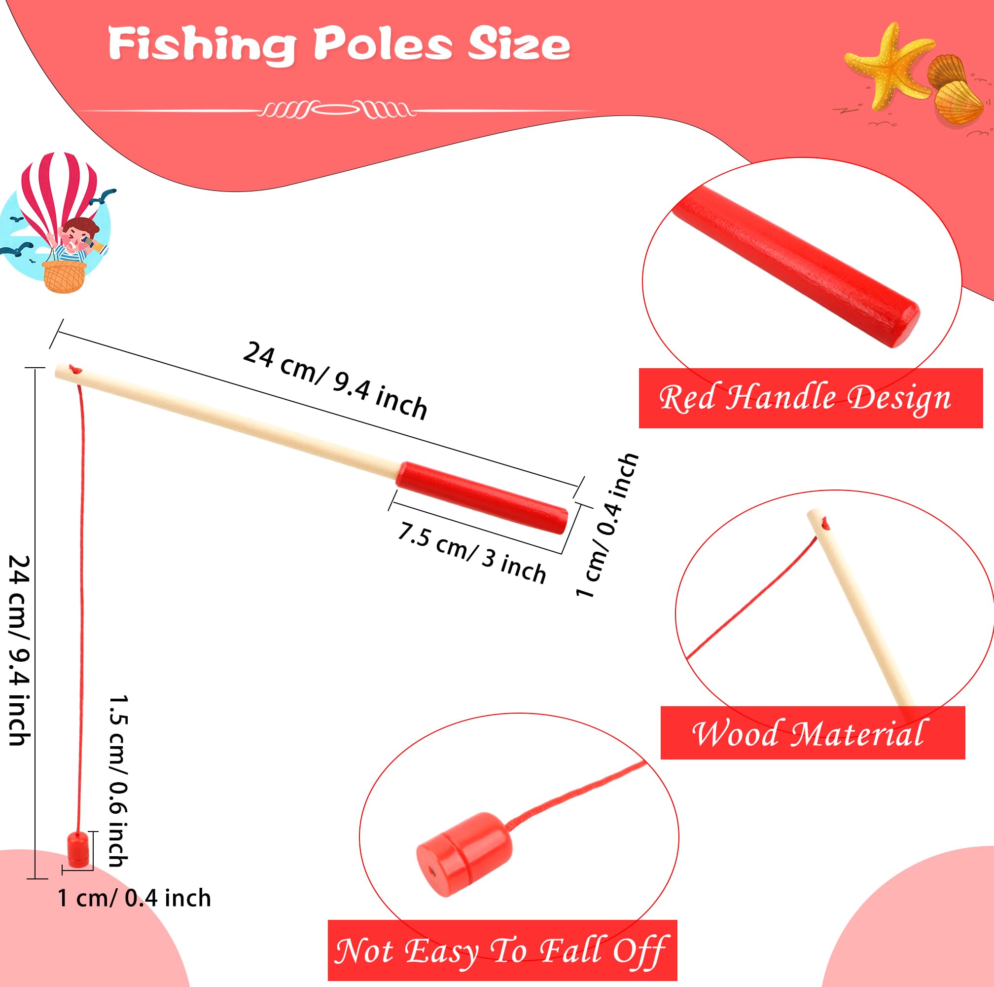 Feradny 20 Pcs Wooden Fishing Pole Magnetic Fishing Poles Wooden Fishing Rod with Magnet Hooks for Kids Magnetic Fishing Game Fishing Game Activity (Color Set 1) : Toys & Games
