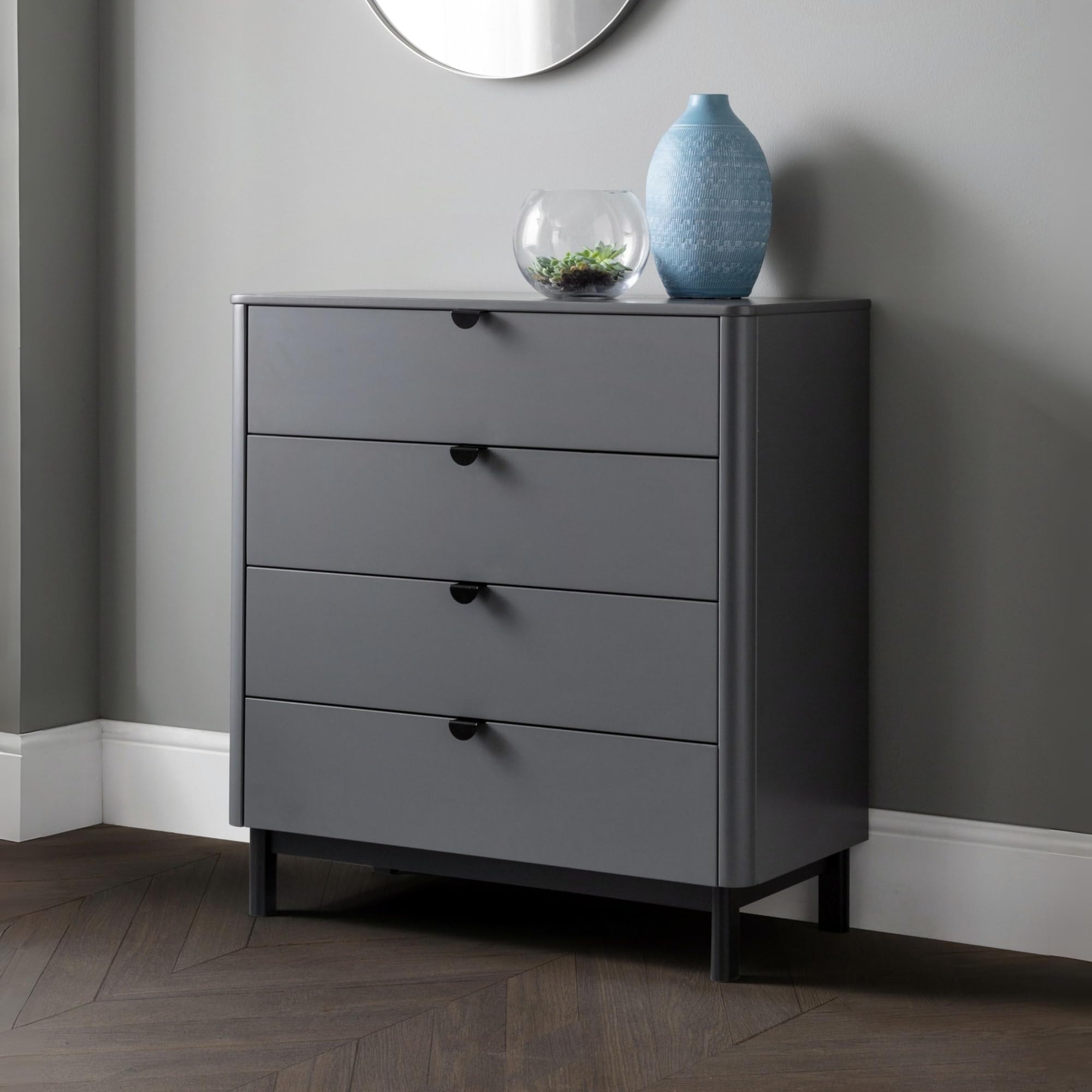 Julian Bowen Chloe Chest of Drawers, 4 Drawer, Grey - H85 x W90 x D40cm