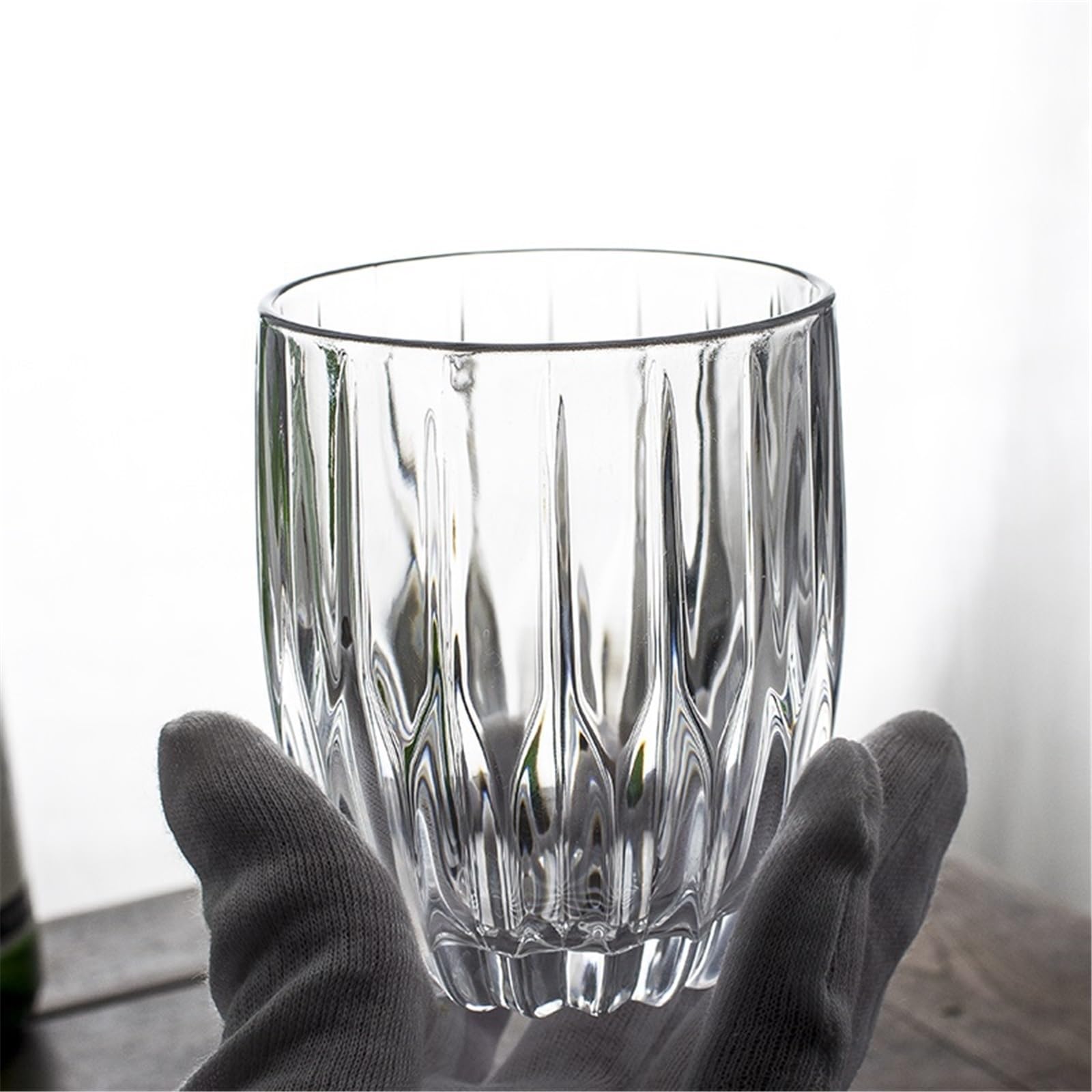 vaso de agua Tazas de vidrio talladas con rayas vintage, vasos transparentes sin plomo, 285/355 ml(Pequeño)