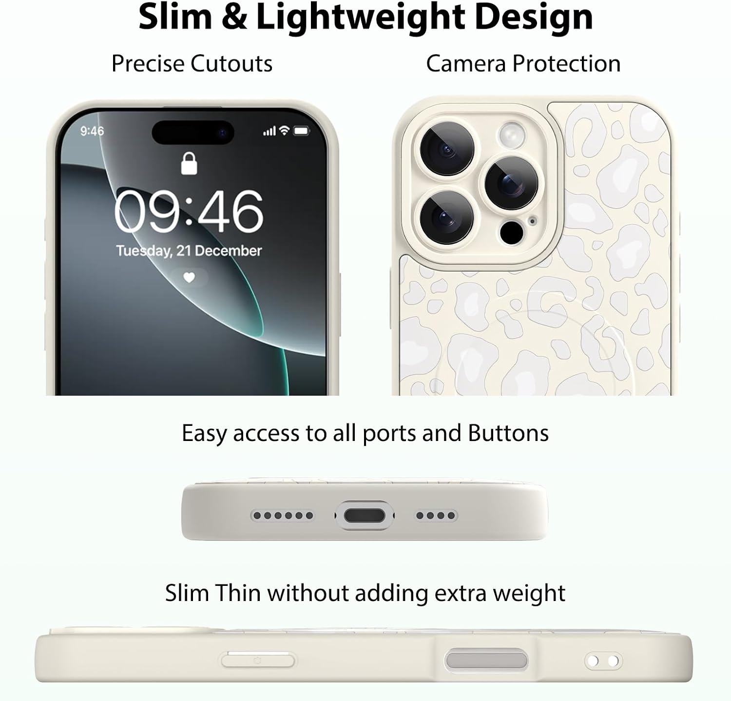 KANGHAR Compatible with iPhone 16 Pro Case White Leopard Print Pattern Compatible with Magsafe Cute Cheetah Wristband Stand Phone Magnetic Cover for Women Girls Men Protective Cover