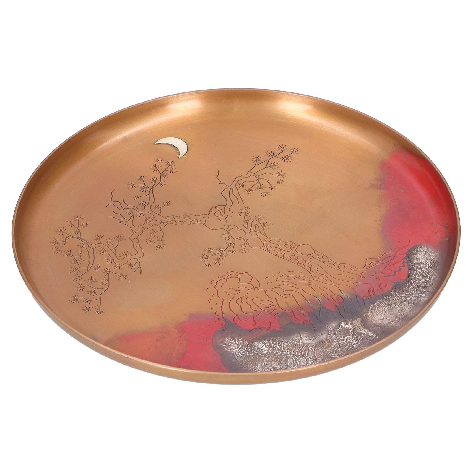 Bandeja de té con Almohadillas Antideslizantes para los Pies, Elegante Plato Redondo para la Ceremonia del té Tradicional de Kung Fu, Hecho de Cobre Rojo Duradero, 19 Cm de Diámetro