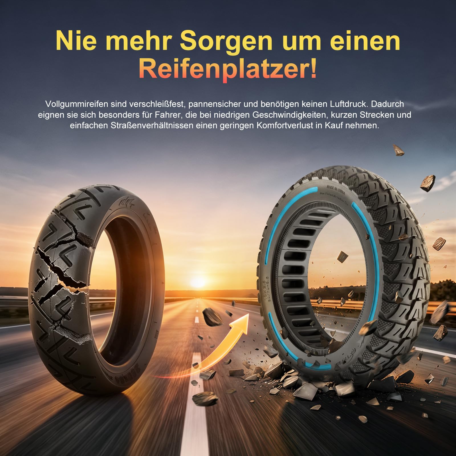 60/70-6,5 Vollgummireifen 10 Zoll Solide Reifen für Xiaomi 5/5 Pro/5 Max,für Ninebot Max G30/Max G30D/Max G30D2 Elektroroller Ersatzreifen Vollreifen Anti-Rutsch Pannensicher