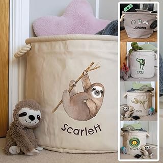 Stickerscape Spersonalizowany kosz do przechowywania leniwców (naturalny – średni) | kosz do przechowywania zabawek, kosz na zabawki, kosz na pranie, 100% ciężkie bawełniane płótno | dekoracja sypialni dla dzieci, wystrój przedszkola