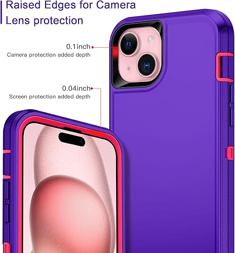 Miniatura 3 de I-HONVA Funda para iPhone 15 Plus a prueba de golpes, a prueba de polvo y caídas, 3 capas de protección de cuerpo completo sin protector de pantalla