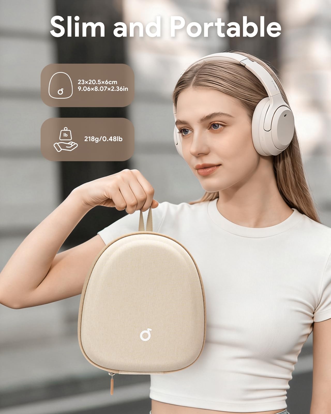 Custodia rigida per cuffie, super sottile, per cuffie Soundcore Anker/Sony/JBL/Bose/Skullcandy Crusher/BERIBES/KVIDIO/TOZO/JLab, borsa organizer da viaggio universale portatile (beige)