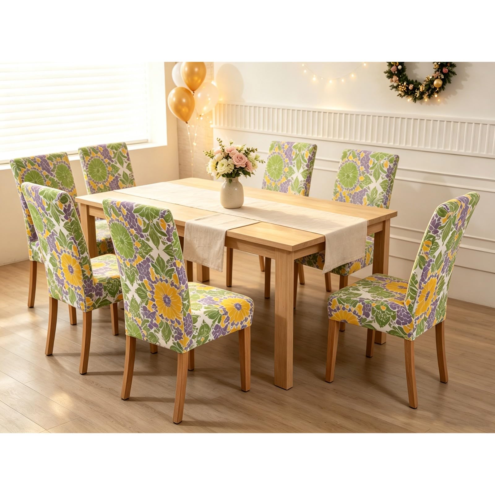 Stuhlhussen für Esszimmerstühle,Stuhlhussen für Esszimmer und Küche 2/4/6er-Set,Dehnbarer Polyesterstoff mit Druckmuster,Maschinenwaschbar(D,4Pcs)