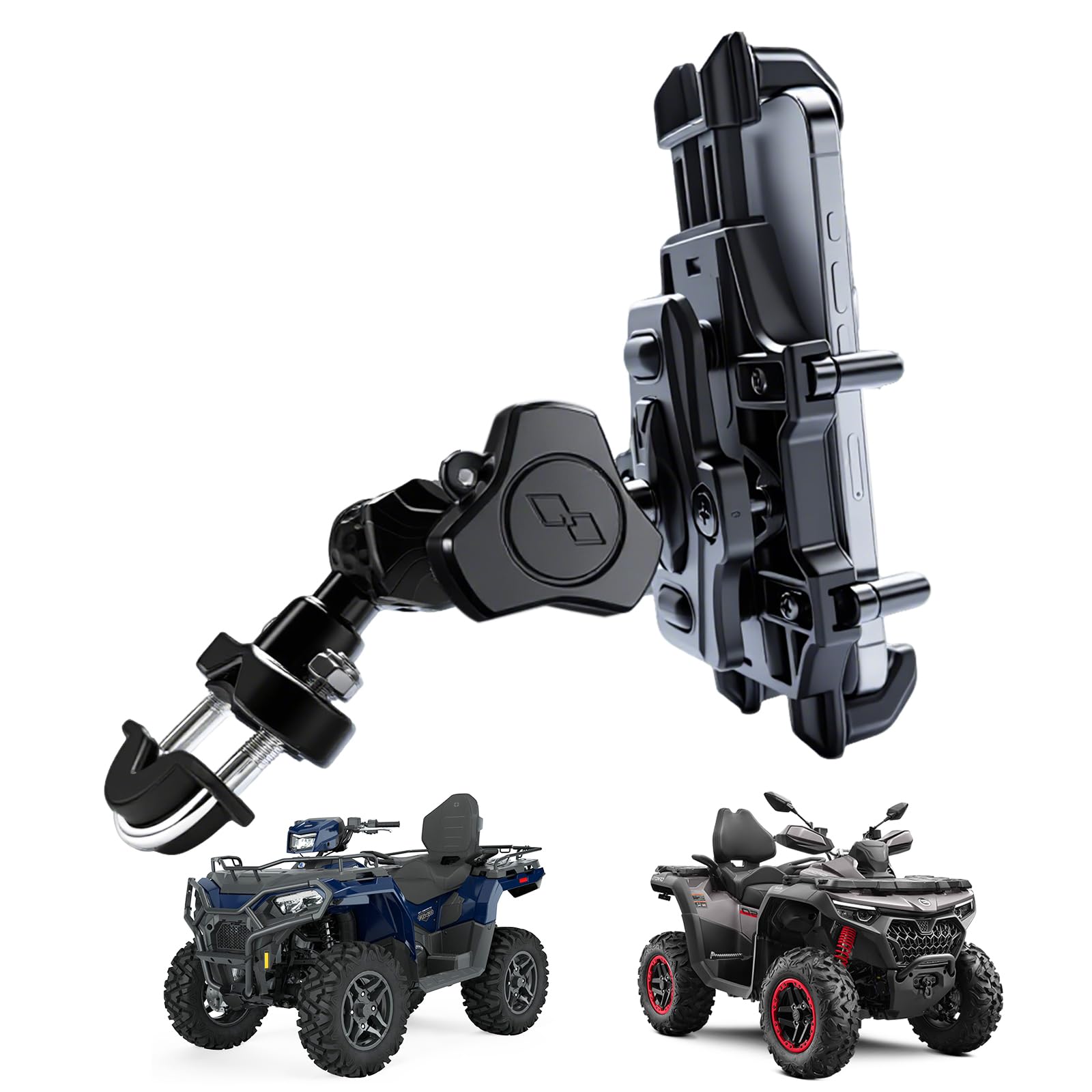 QYMOTO Support de téléphone pour VTT, Support de Guidon à 360°, Compatible avec Moto, vélo, Scooter, sans Vibration, Robuste et sécurisé pour la Plupart des téléphones