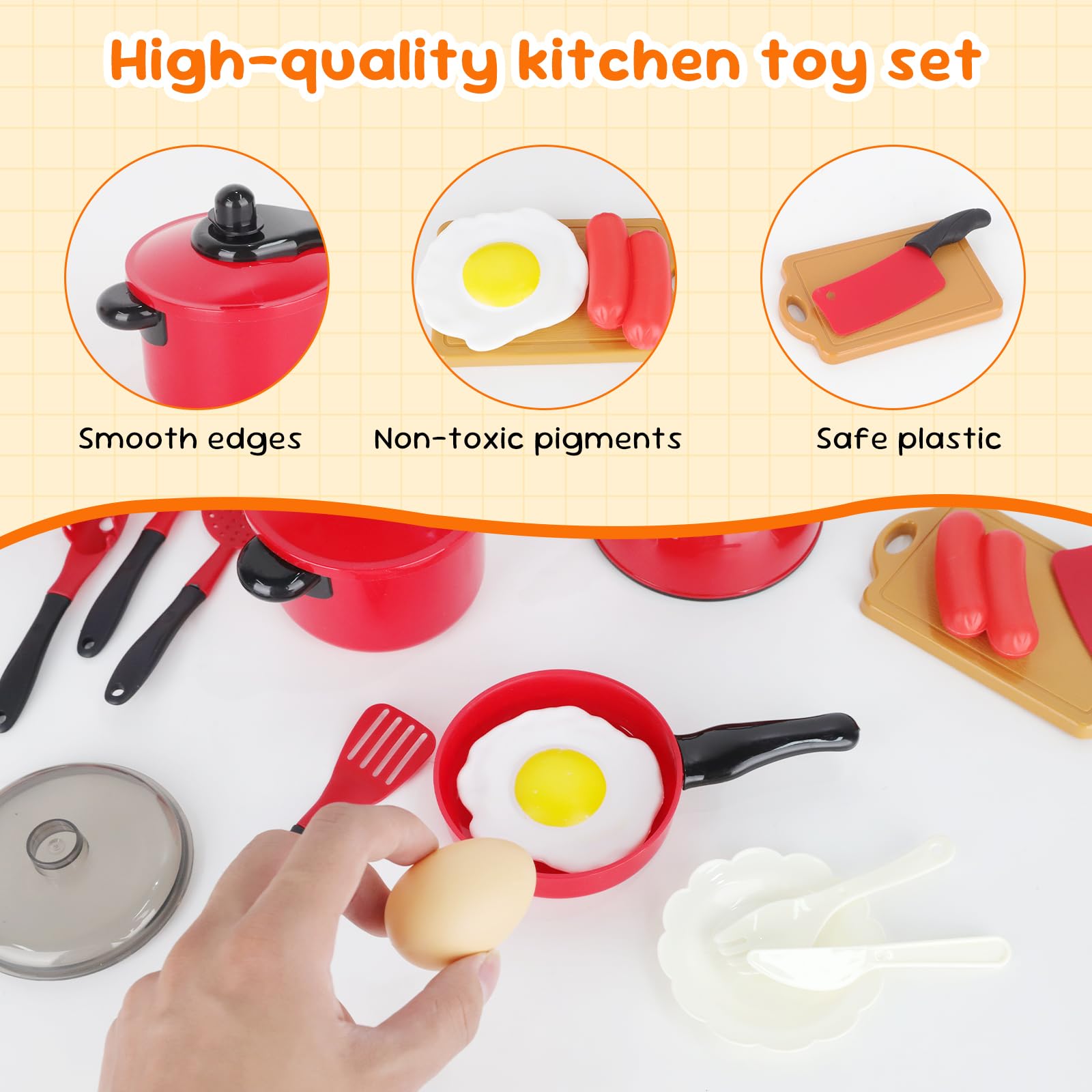 24 PCS Juguetes de Cocina para Niños - Juego de Ollas, Sartenes y Utensilios con Alimentos Cortables, Juguete Educativo Montessori para Niños/Niñas 3-8 Años, Ideal para Exteriores y Juego de rol (24)