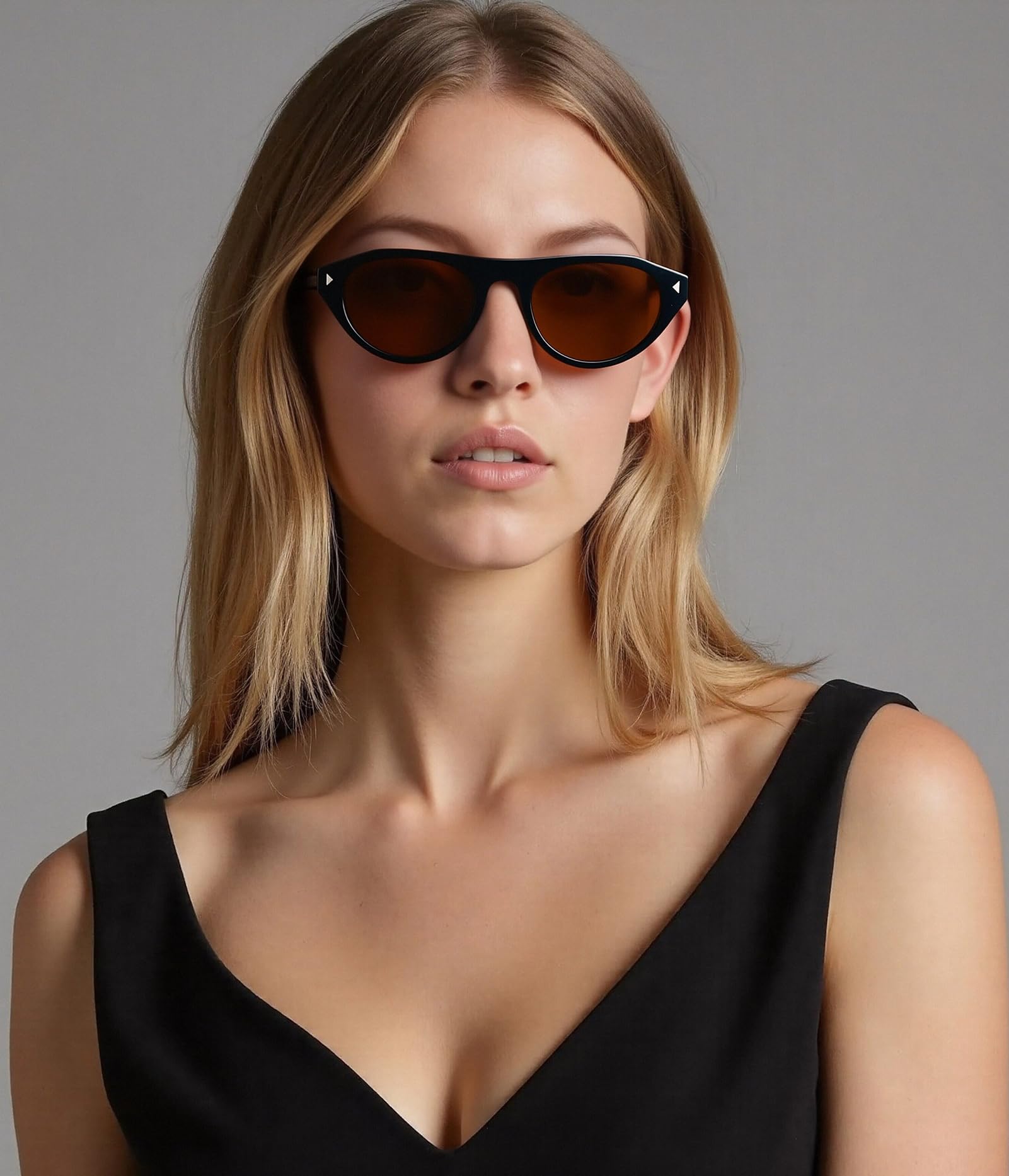 EYLRIM Occhiali da sole ovali in stile retrò con occhio di gatto, unisex, alla moda, con parte superiore piatta e sottile, protezione UV400