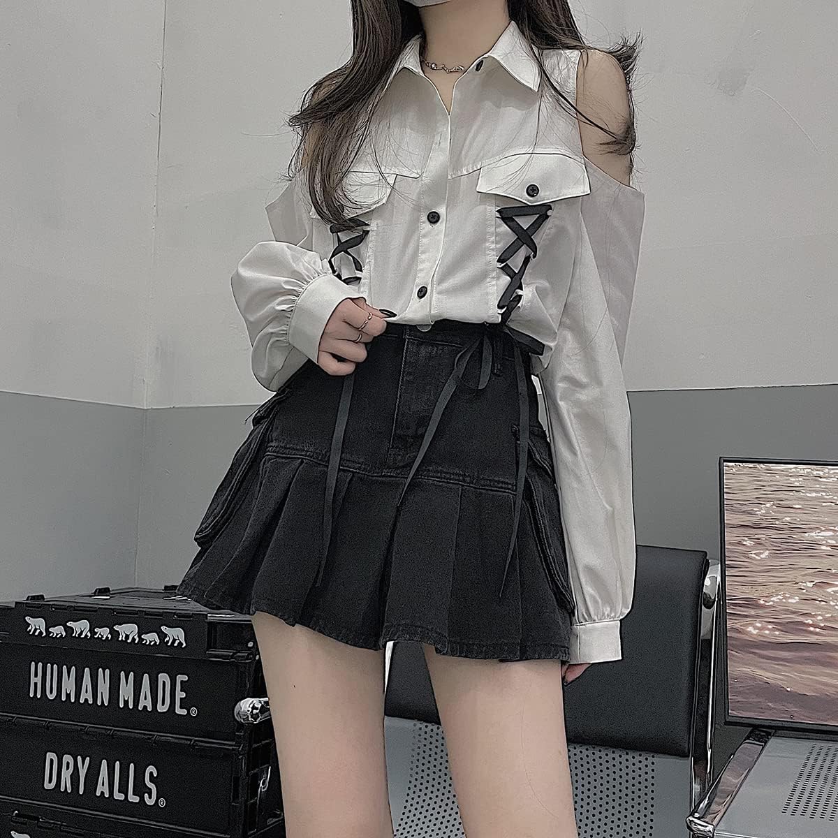 美品激レアアルゴンキン肩出しシャツブラウスゴシックパンクゴスロリオフショルダー 美品激レアアルゴンキン肩出しシャツブラウスゴシックパンク