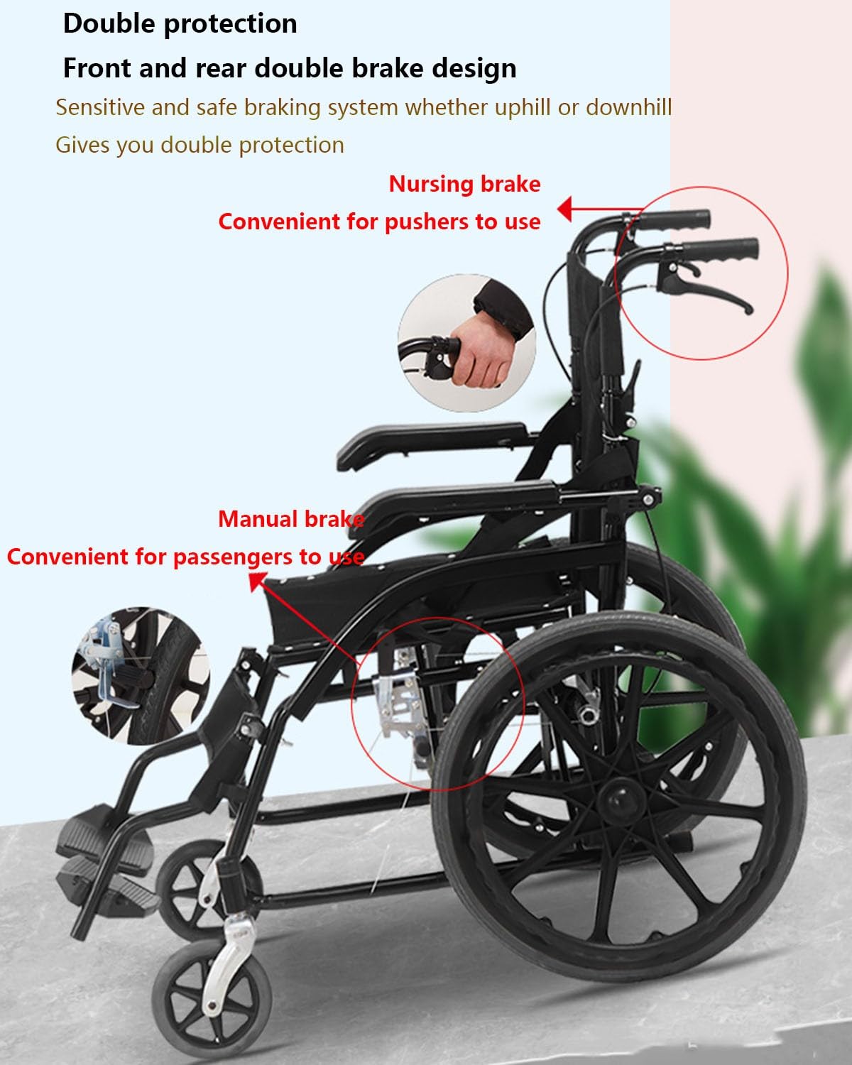 Silla De Ruedas Autopropulsable para Adultos,Silla De Ruedas Plegable Ligera Autopropulsable,Silla De Ruedas Plegable De Aluminio,con Frenos,Ligera,Ancho 46 Cm,Fácil Plegado c