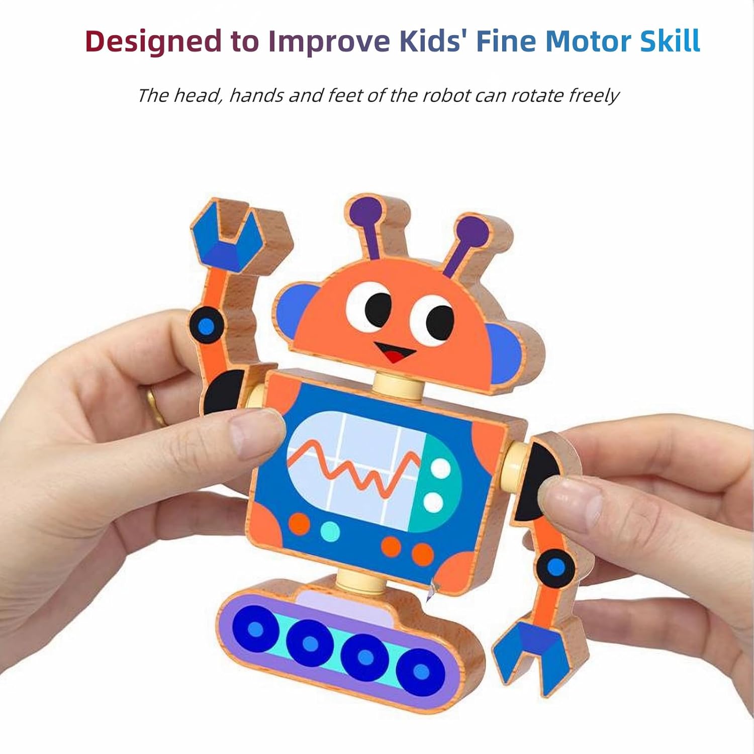 Wooden Snap-Together Building Toys: STEM Building Blocks, Robot Take Apart Playset, Fine Motor Skill Montessori Snap Bots for Kids, Creative Boys & Girls Birthday Back to School Xmas Gift