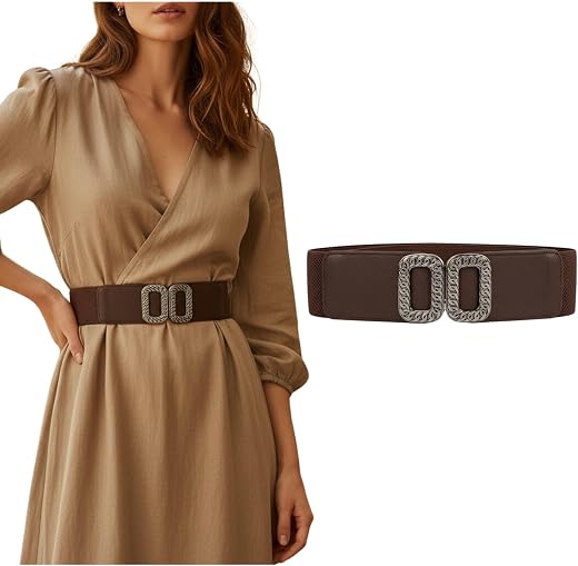 Crusset Stylish Wide Elastic Waist Belt for Women with Metal Buckle – Perfect for Jeans, Dresses & Saree – Fashionable & C...