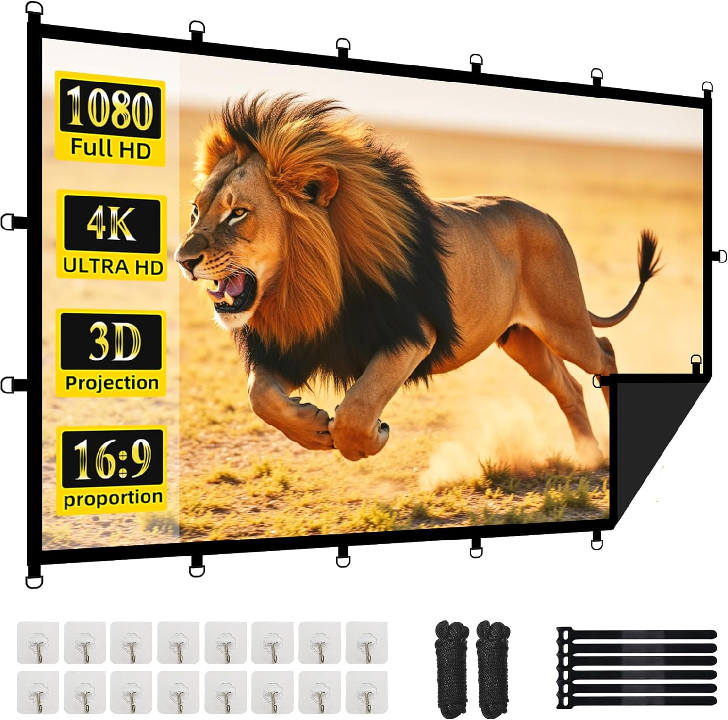Outdoor Projector Screen, Washable Movie Screen & Foldable Projection Screen - Ideal for Indoor/Outdoor Home Theater, Camping, Office, 16:9 Aspect Ratio, 4K HD, Projector for Movies On Wall