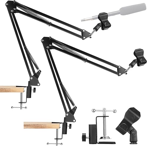 Leinuosen Soporte de micrófono de escritorio con brazo de micrófono Boom con abrazadera de montaje de tornillo de 38 pulgadas, adaptador de