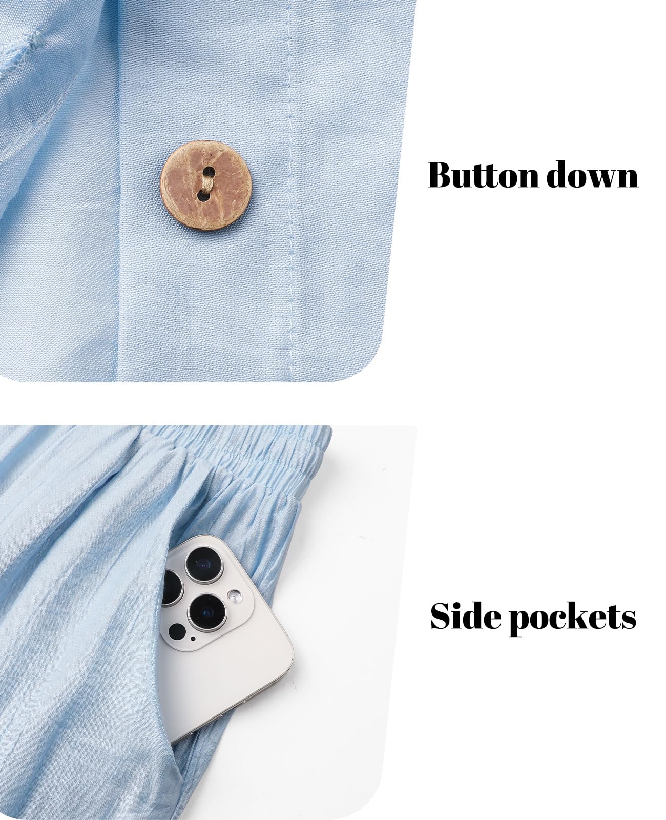 Adigaber Chándal de Manga Larga para Mujer Camisa con Botones y Holgado Cintura Alta Pierna Ancha Cordón Pantalones con Bolsillos — view 5