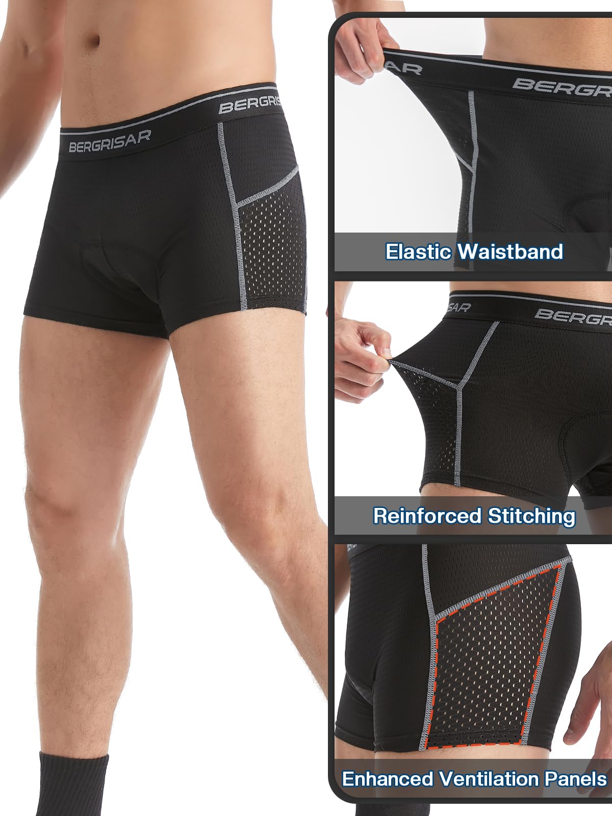 BERGRISAR Sous-vêtement de cyclisme rembourré 3D pour homme