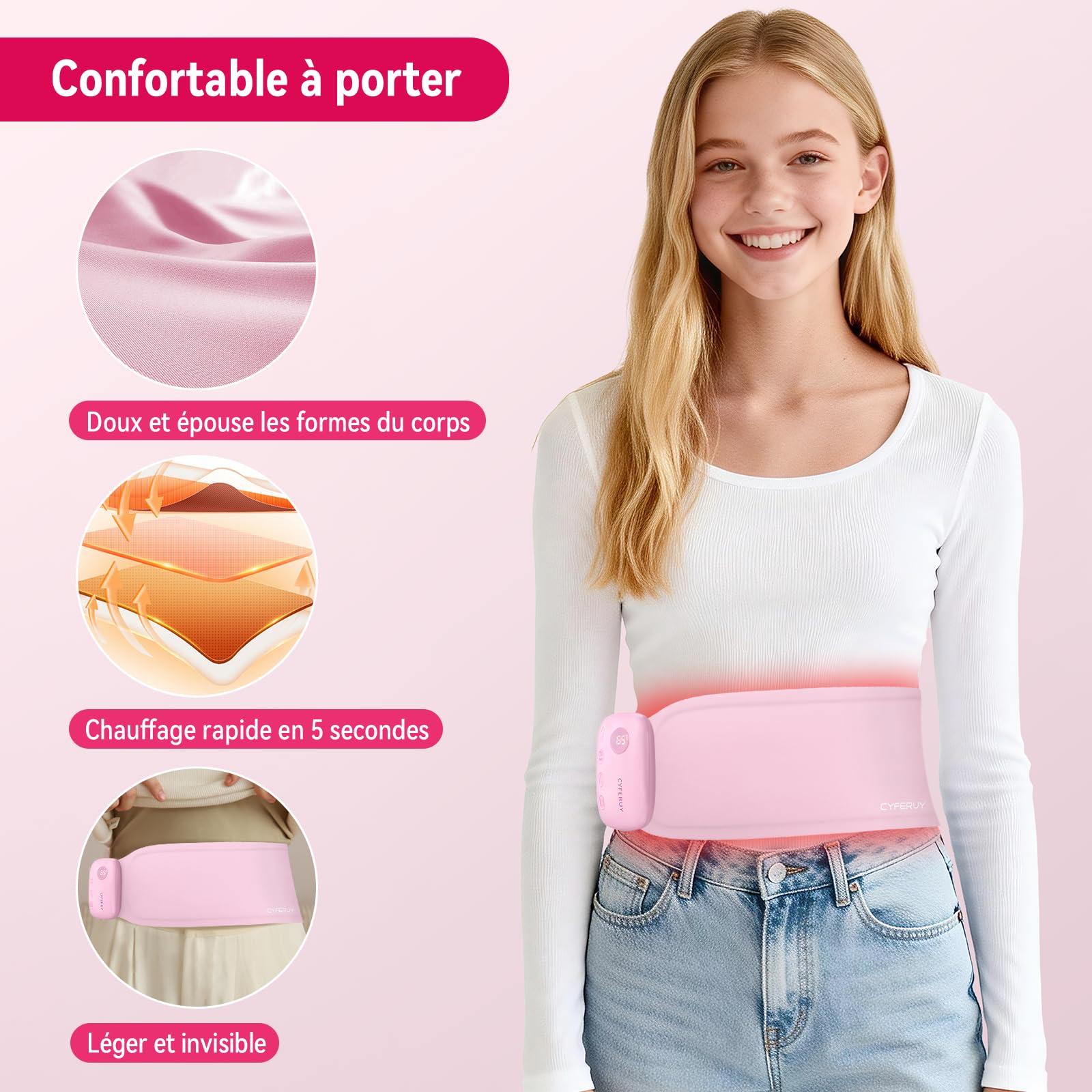 Coussin chauffant pour soulager les douleurs menstruelles, coussin chauffant portable rechargeable de 5000 mAh, grande surface chauffante douce de 400 cm², cadeau pour les femmes