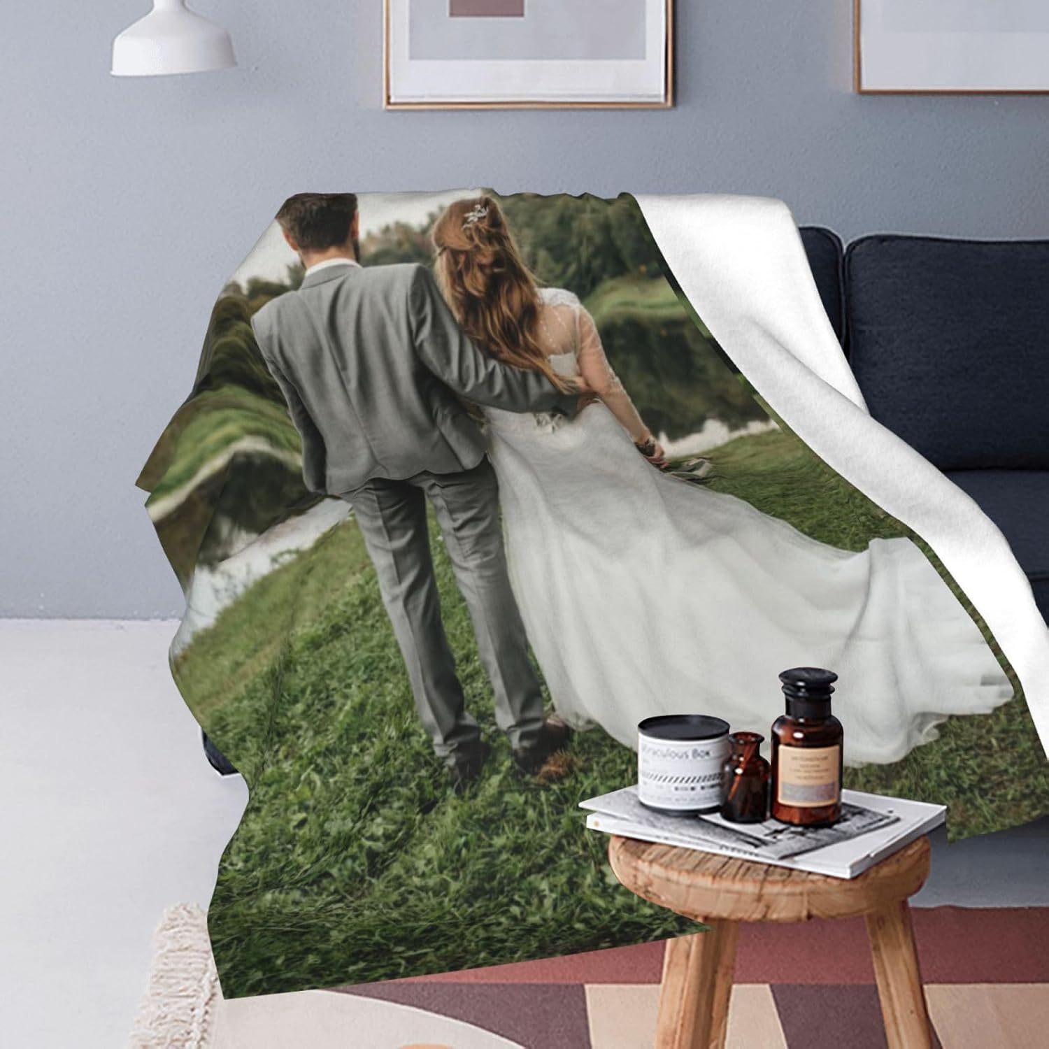 Personalized Blanket Picture Blankets Customized Photo Text Custom Gifts for Daughter Son Mom Dad Couple Customize 1-10 Photos Flannel Throw Blanket for Bed Couch, Multi Color 60"x80" Style1