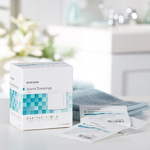 Miniatura 6 de McKesson Aderezos para islas, estériles, dimensión 2 x 2 pulgadas, almohadilla de 1 x 1 pulgada, 25 unidades, 1 paquete