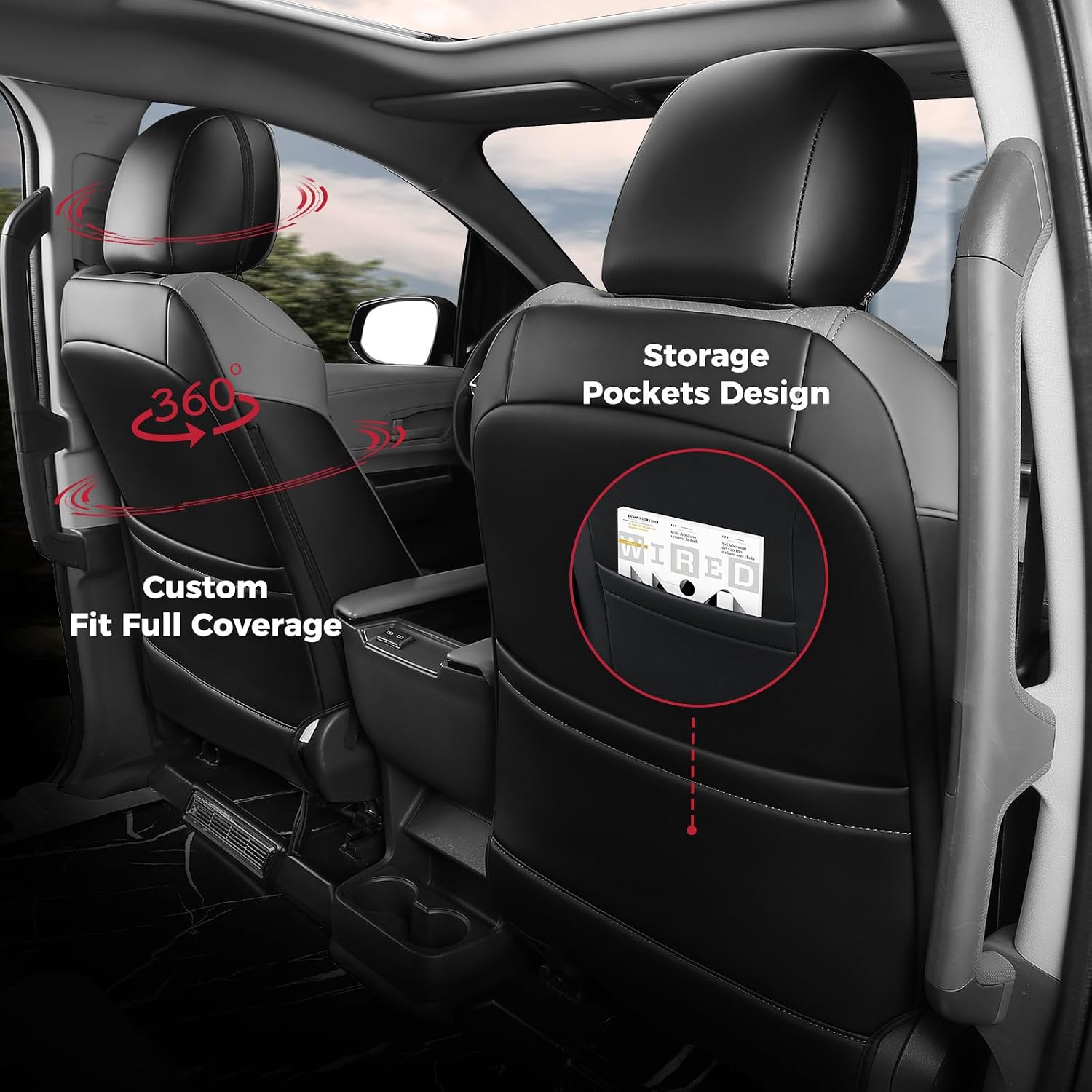 FREESOO Sienna Seat Covers 2021 2022 2023 2024 2025 2026 for Toyota Sienna LE, XLE, Waterproof Car Seat Cover Full Set, 8 Seats, 2nd Row 4/2/4, Three Row (BlackGrey)