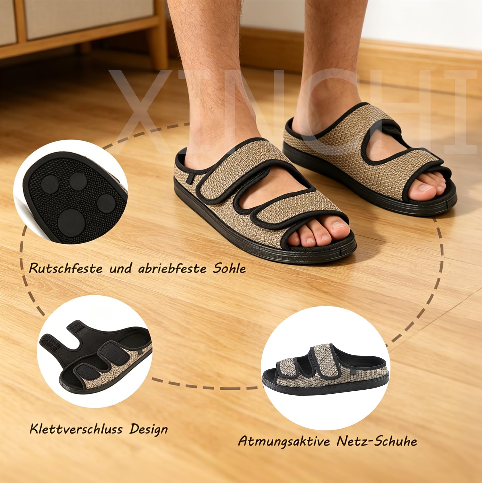 Diabetiker Hausschuhe Männer Geschwollene Füße Orthopädische Schuhe | Therapieschuhe Rehaschuhe Ältere Bequem Memory Schaum Gesundheitsschuhe Senioren Schuhe Klettverschluss 38-46 EU