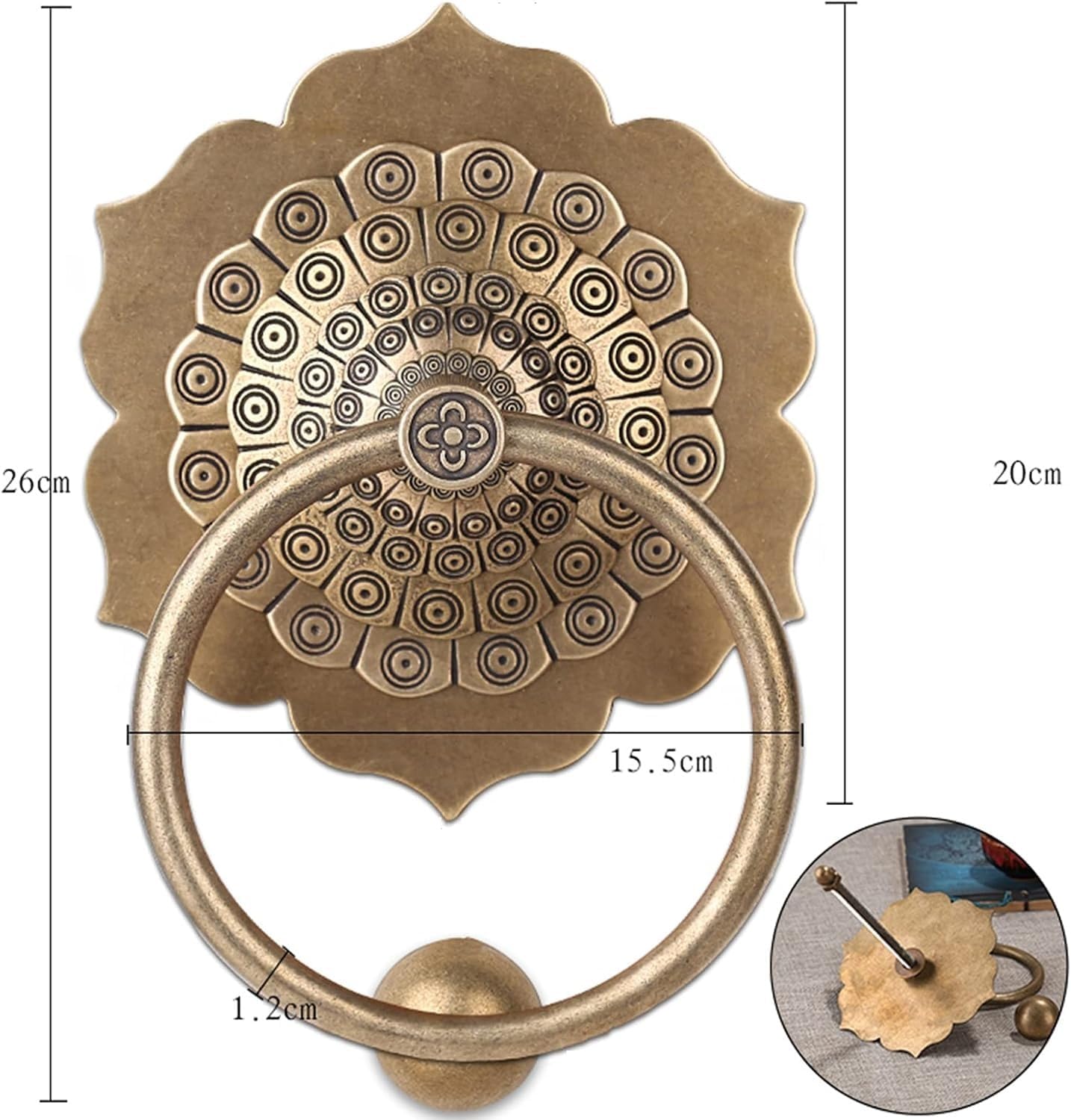 Door Knocker,1 Pair Antique Ring Door Knocker, Flower-Shaped Brass Door Knockers, Retro Bronze Anti- Door Handle for Courtyard Wood Front Door Porch, Home Decor Accessories