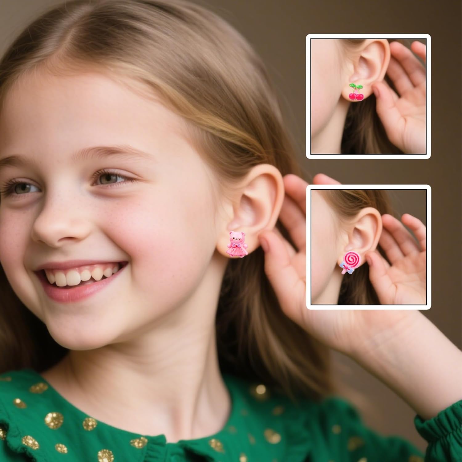 6 Pairs Cute Clip on Drop Earrings, Resin No Pierced Design Kids Earrings Bear Cake Cat Strawberry Dress Up Eardrop Stud Jewelry for Party Gift - Image 6