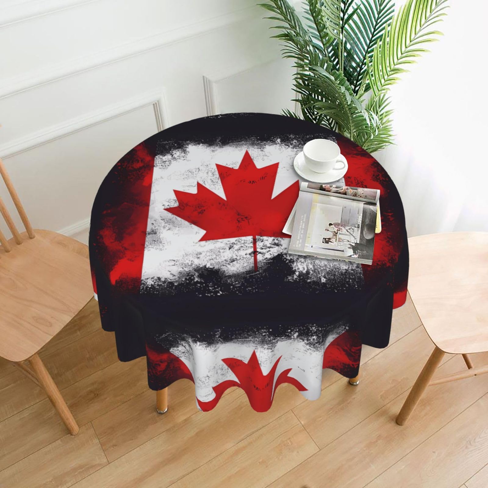 HJFCZH Canadian flag Prints Round Decorative Tablecloth 60in - High-Grade Polyester Throw for Dinners, Weddings & Everyday Use