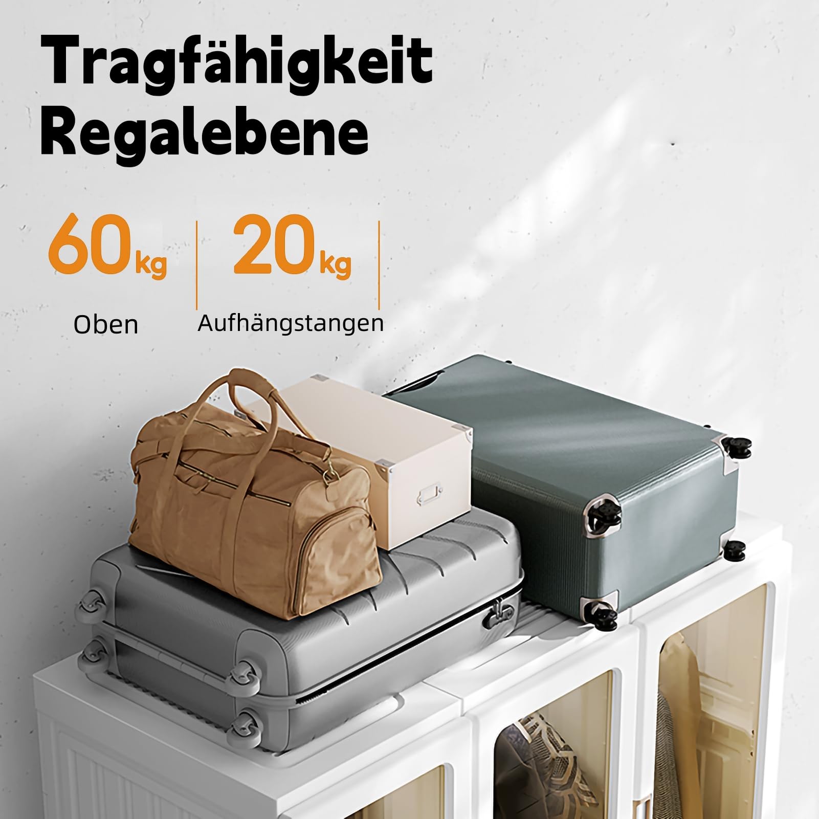 Zusammenklappbarer Kleiderschrank,104x170x50cm, schnelle Montage, vielseitiger Schrank mit Kleiderstange und Magnettüren, perfekt für Schlaf&Wohnzimmer, Braune transparente Türplatte