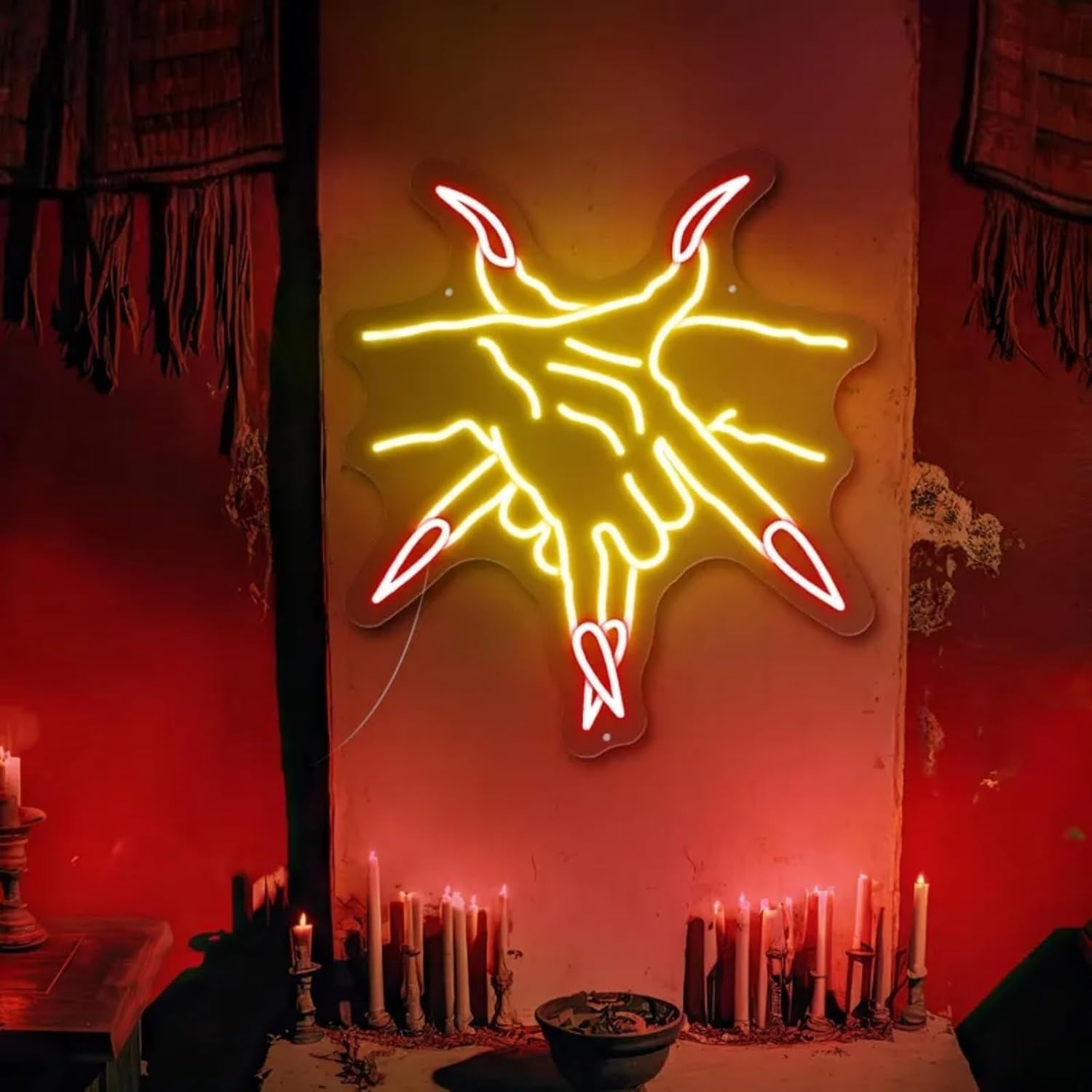 "Baphomet Hand" Neon Sign, "Baphomet Pentagram" Neon Light, Gothic Home Decor Sign, Satan Wall Decor, Custom Neon Sign, "Black Goat" Neon Sign, Occult LED Lighting, Left-Hand Path Altar