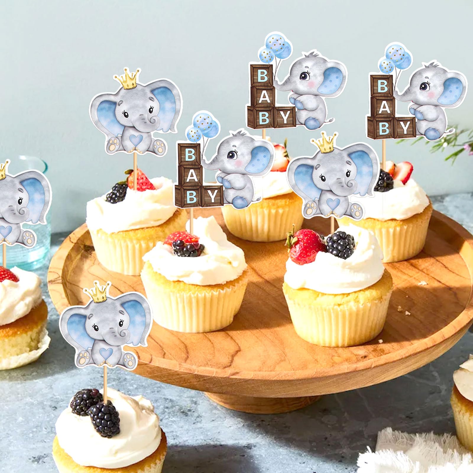 Keaziu 36 Pack Elephant Cupcake Toppers - Blue Gender Reveal Baby Shower Birthday Cake Decorations - View #12