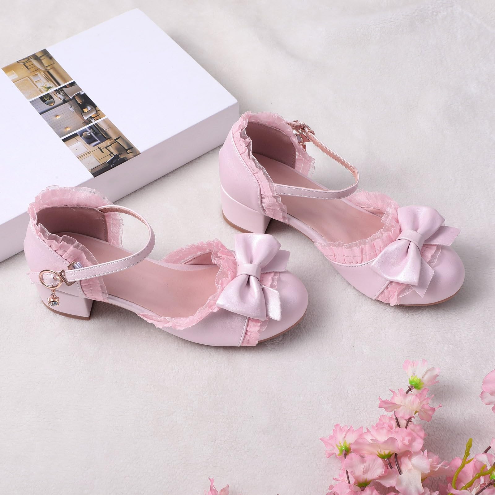 Zapatos de tacón alto para niñas, zapatos de noche de encaje cerrado, zapatos de tacón alto, zapatos Mary Jane con tiras de princesa, zapatos festivos, zapatos de vestir elegantes para bodas, fiestas